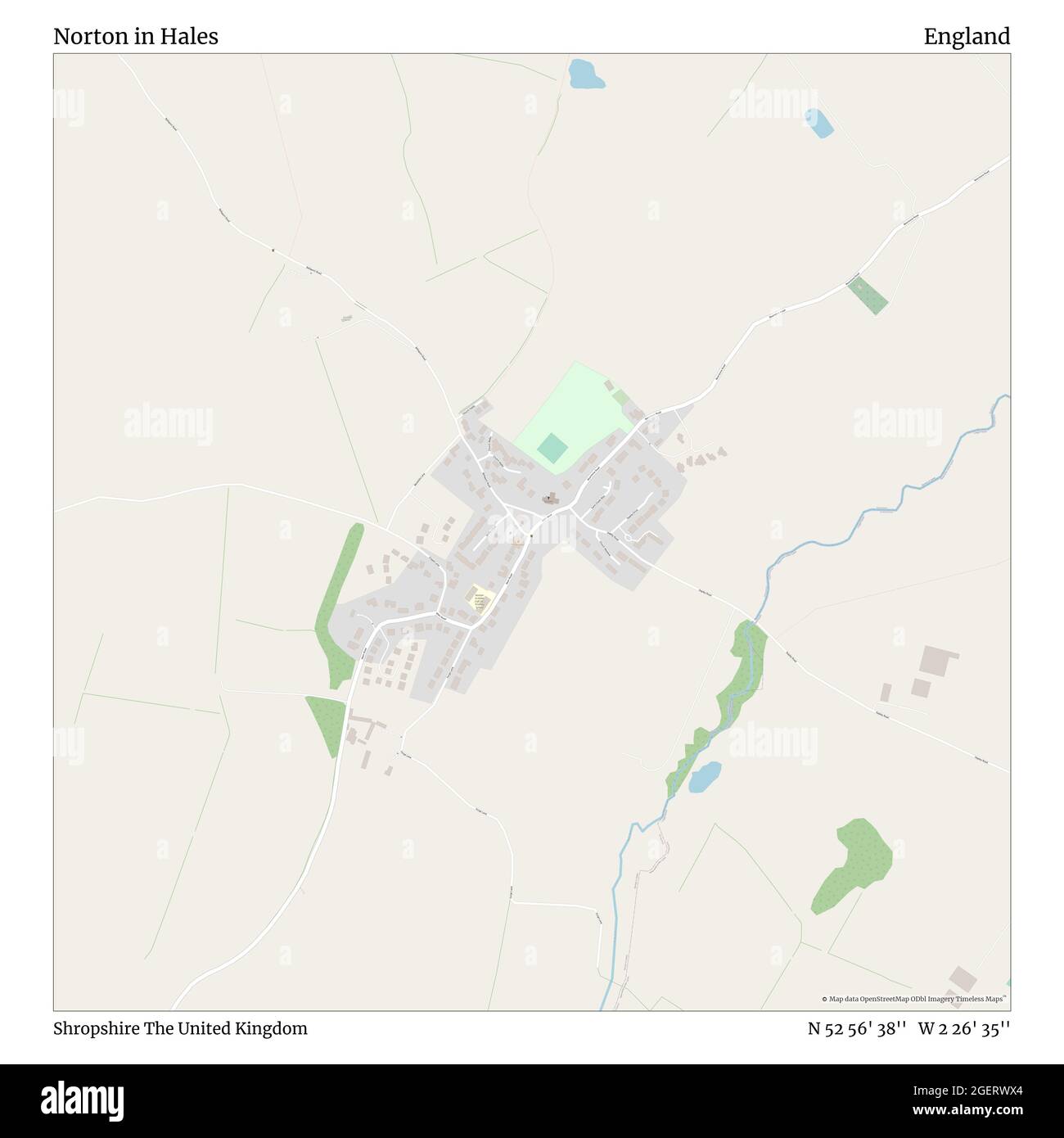 Norton in Hales, Shropshire, Großbritannien, England, N 52 56' 38'', W 2 26' 35'', map, Timeless Map veröffentlicht im Jahr 2021. Reisende, Entdecker und Abenteurer wie Florence Nightingale, David Livingstone, Ernest Shackleton, Lewis and Clark und Sherlock Holmes haben sich bei der Planung von Reisen zu den entlegensten Ecken der Welt auf Karten verlassen.Timeless Maps kartiert die meisten Orte auf der Welt und zeigt die Verwirklichung großer Träume Stockfoto