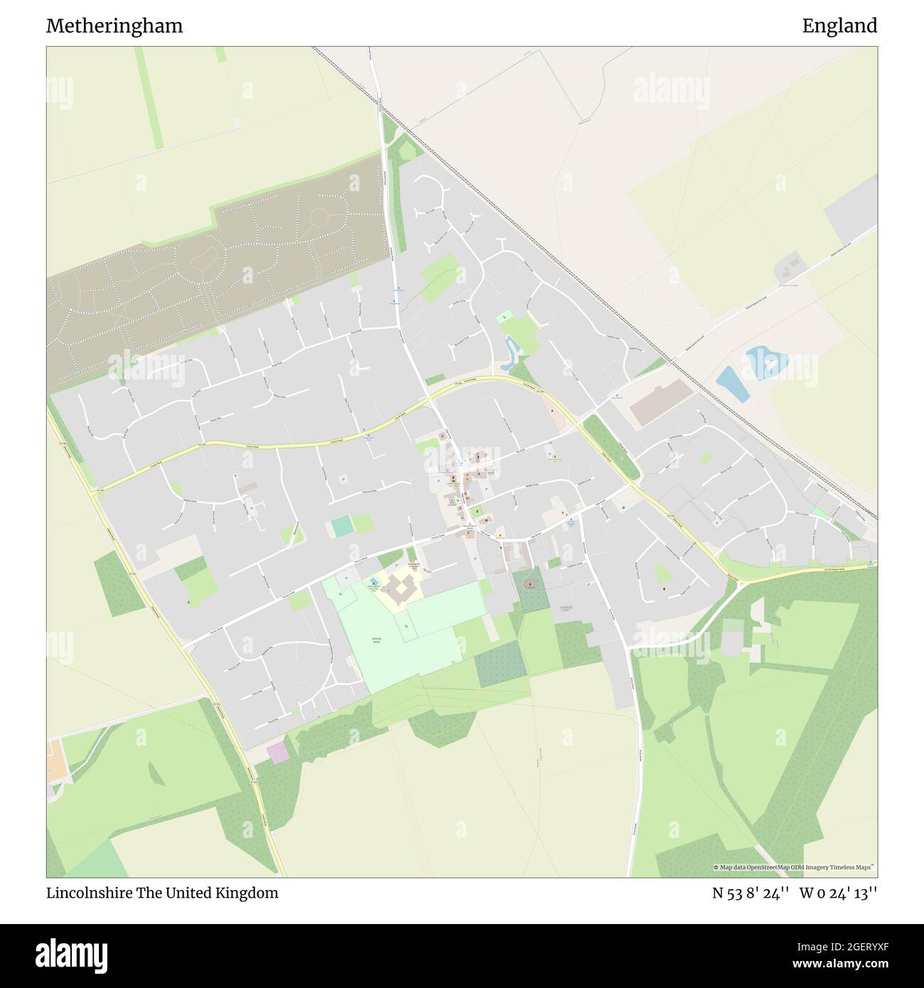 Metheringham, Lincolnshire, Großbritannien, England, N 53 8' 24'', W 0 24' 13'', map, Timeless Map veröffentlicht im Jahr 2021. Reisende, Entdecker und Abenteurer wie Florence Nightingale, David Livingstone, Ernest Shackleton, Lewis and Clark und Sherlock Holmes haben sich bei der Planung von Reisen zu den entlegensten Ecken der Welt auf Karten verlassen.Timeless Maps kartiert die meisten Orte auf der Welt und zeigt die Verwirklichung großer Träume Stockfoto