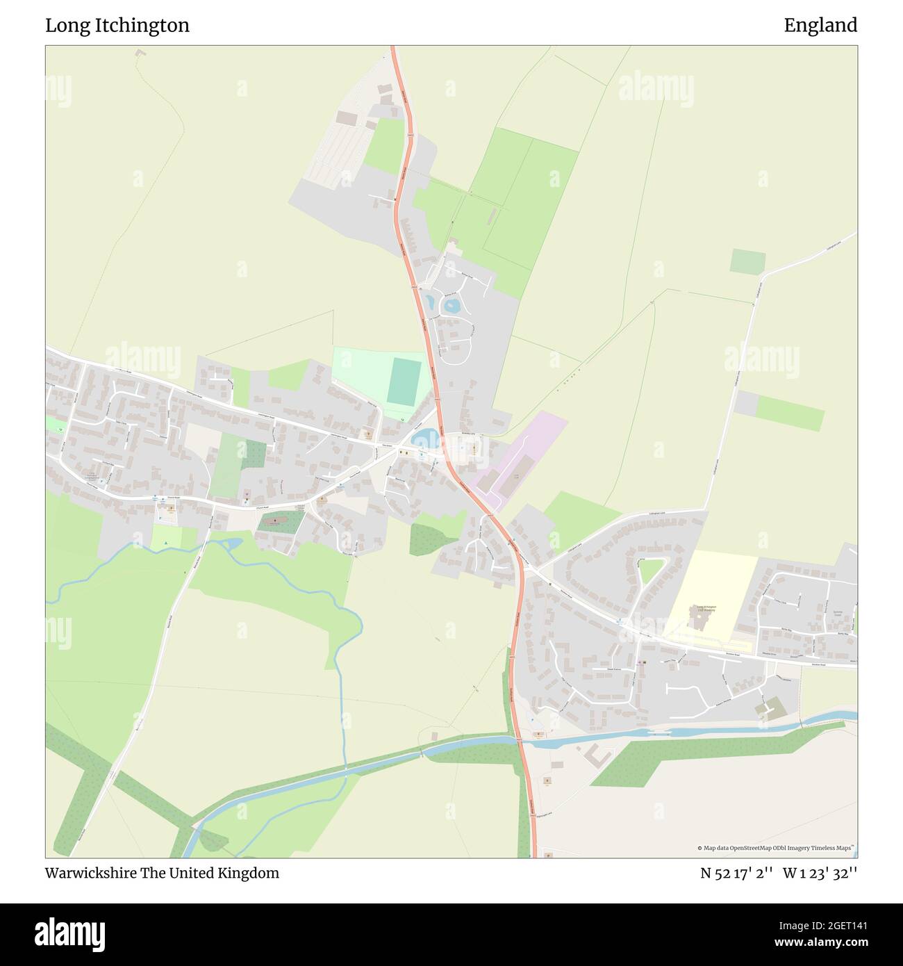 Long Itchington, Warwickshire, Großbritannien, England, N 52 17' 2'', W 1 23' 32'', map, Timeless Map veröffentlicht im Jahr 2021. Reisende, Entdecker und Abenteurer wie Florence Nightingale, David Livingstone, Ernest Shackleton, Lewis and Clark und Sherlock Holmes haben sich bei der Planung von Reisen zu den entlegensten Ecken der Welt auf Karten verlassen.Timeless Maps kartiert die meisten Orte auf der Welt und zeigt die Verwirklichung großer Träume Stockfoto