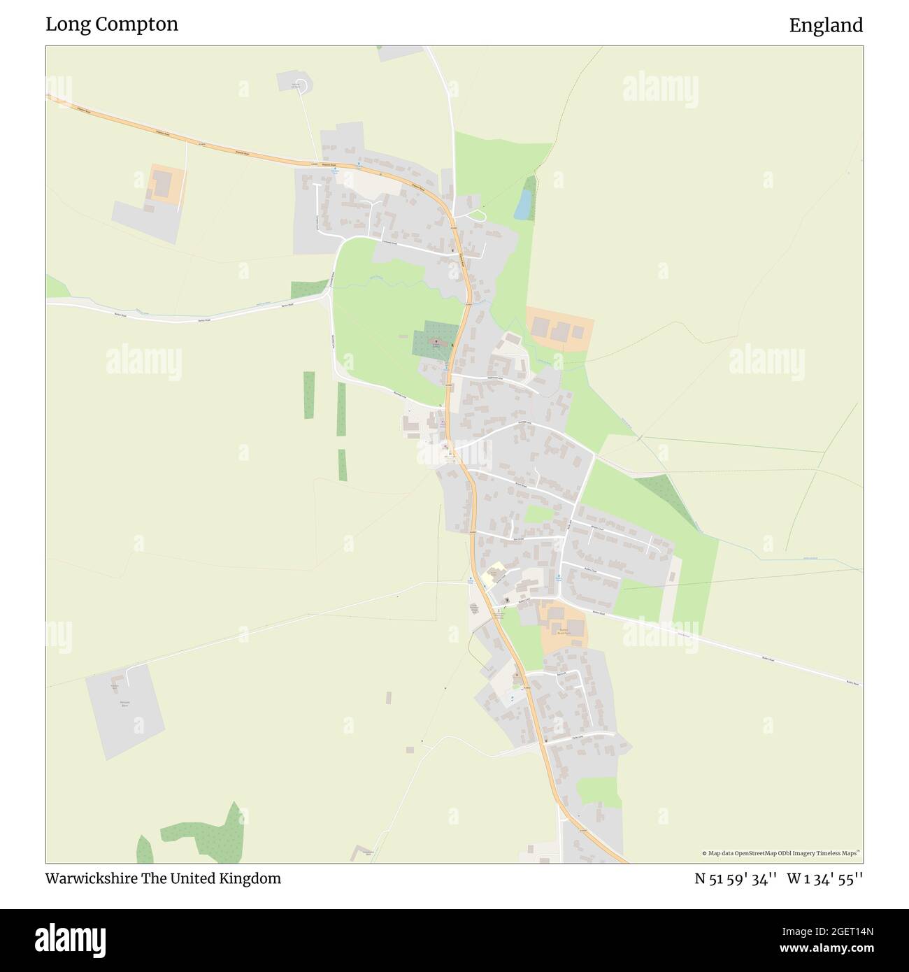 Long Compton, Warwickshire, Großbritannien, England, N 51 59' 34'', W 1 34' 55'', map, Timeless Map veröffentlicht im Jahr 2021. Reisende, Entdecker und Abenteurer wie Florence Nightingale, David Livingstone, Ernest Shackleton, Lewis and Clark und Sherlock Holmes haben sich bei der Planung von Reisen zu den entlegensten Ecken der Welt auf Karten verlassen.Timeless Maps kartiert die meisten Orte auf der Welt und zeigt die Verwirklichung großer Träume Stockfoto