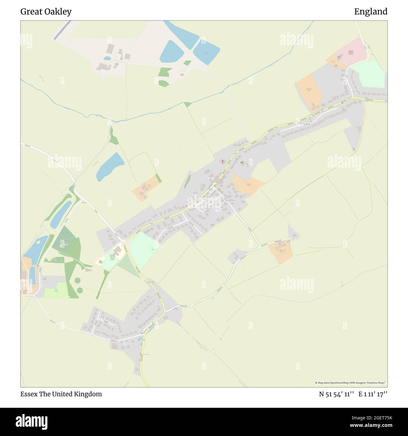 Great Oakley, Essex, Großbritannien, England, N 51 54' 11'', E 1 11' 17'', map, Timeless Map veröffentlicht im Jahr 2021. Reisende, Entdecker und Abenteurer wie Florence Nightingale, David Livingstone, Ernest Shackleton, Lewis and Clark und Sherlock Holmes haben sich bei der Planung von Reisen zu den entlegensten Ecken der Welt auf Karten verlassen.Timeless Maps kartiert die meisten Orte auf der Welt und zeigt die Verwirklichung großer Träume Stockfoto