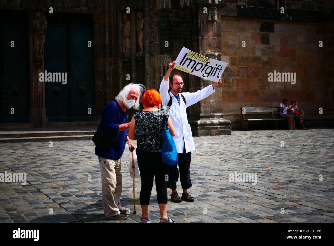 Impfstoff Gegner demonstrieren, protestieren, warnen, warnen, Franken, Deutschland Stockfoto