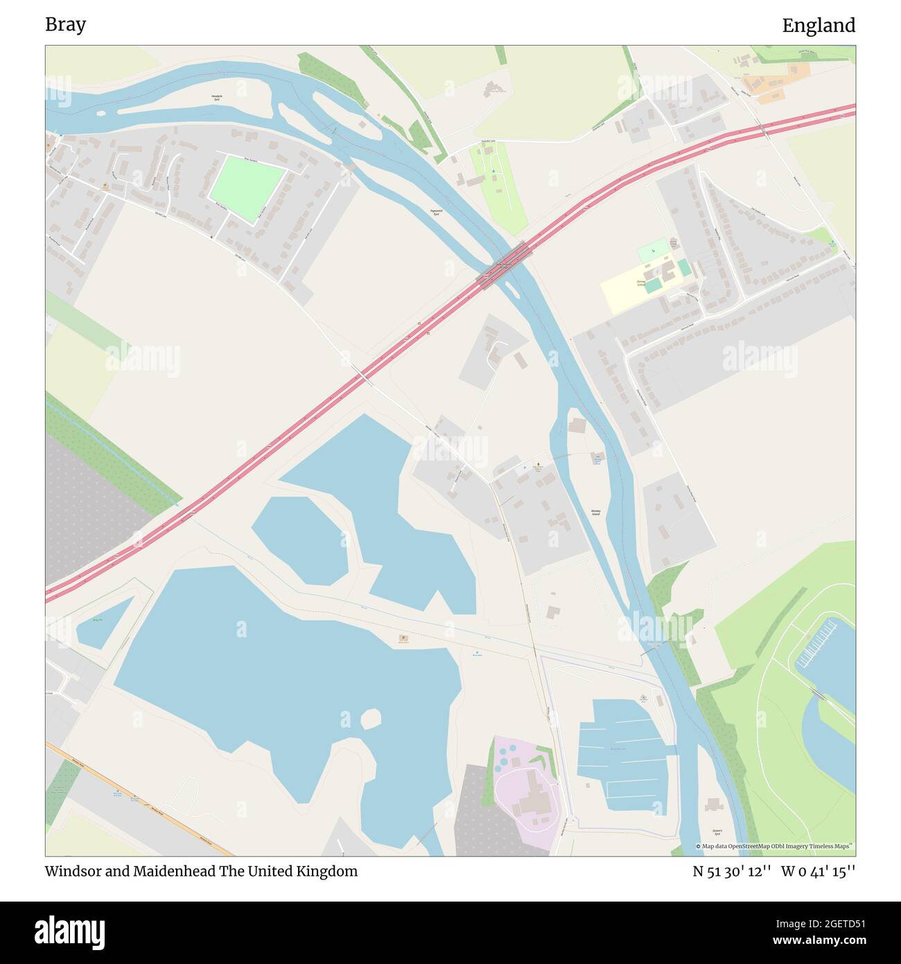 Bray, Windsor and Maidenhead, Großbritannien, England, N 51 30' 12'', W 0 41' 15'', map, Timeless Map veröffentlicht im Jahr 2021. Reisende, Entdecker und Abenteurer wie Florence Nightingale, David Livingstone, Ernest Shackleton, Lewis and Clark und Sherlock Holmes haben sich bei der Planung von Reisen zu den entlegensten Ecken der Welt auf Karten verlassen.Timeless Maps kartiert die meisten Orte auf der Welt und zeigt die Verwirklichung großer Träume Stockfoto