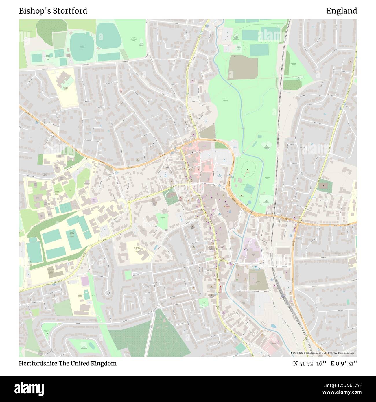 Bishop's Stortford, Hertfordshire, Vereinigtes Königreich, England, N 51 52' 16'', E 0 9' 31'', map, Timeless Map veröffentlicht im Jahr 2021. Reisende, Entdecker und Abenteurer wie Florence Nightingale, David Livingstone, Ernest Shackleton, Lewis and Clark und Sherlock Holmes haben sich bei der Planung von Reisen zu den entlegensten Ecken der Welt auf Karten verlassen.Timeless Maps kartiert die meisten Orte auf der Welt und zeigt die Verwirklichung großer Träume Stockfoto