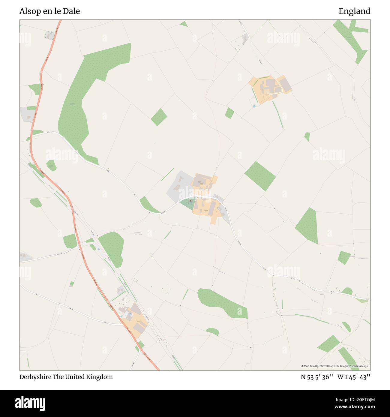 Alsop en le Dale, Derbyshire, Großbritannien, England, N 53 5' 36'', W 1 45' 43'', map, Timeless Map veröffentlicht im Jahr 2021. Reisende, Entdecker und Abenteurer wie Florence Nightingale, David Livingstone, Ernest Shackleton, Lewis and Clark und Sherlock Holmes haben sich bei der Planung von Reisen zu den entlegensten Ecken der Welt auf Karten verlassen.Timeless Maps kartiert die meisten Orte auf der Welt und zeigt die Verwirklichung großer Träume Stockfoto