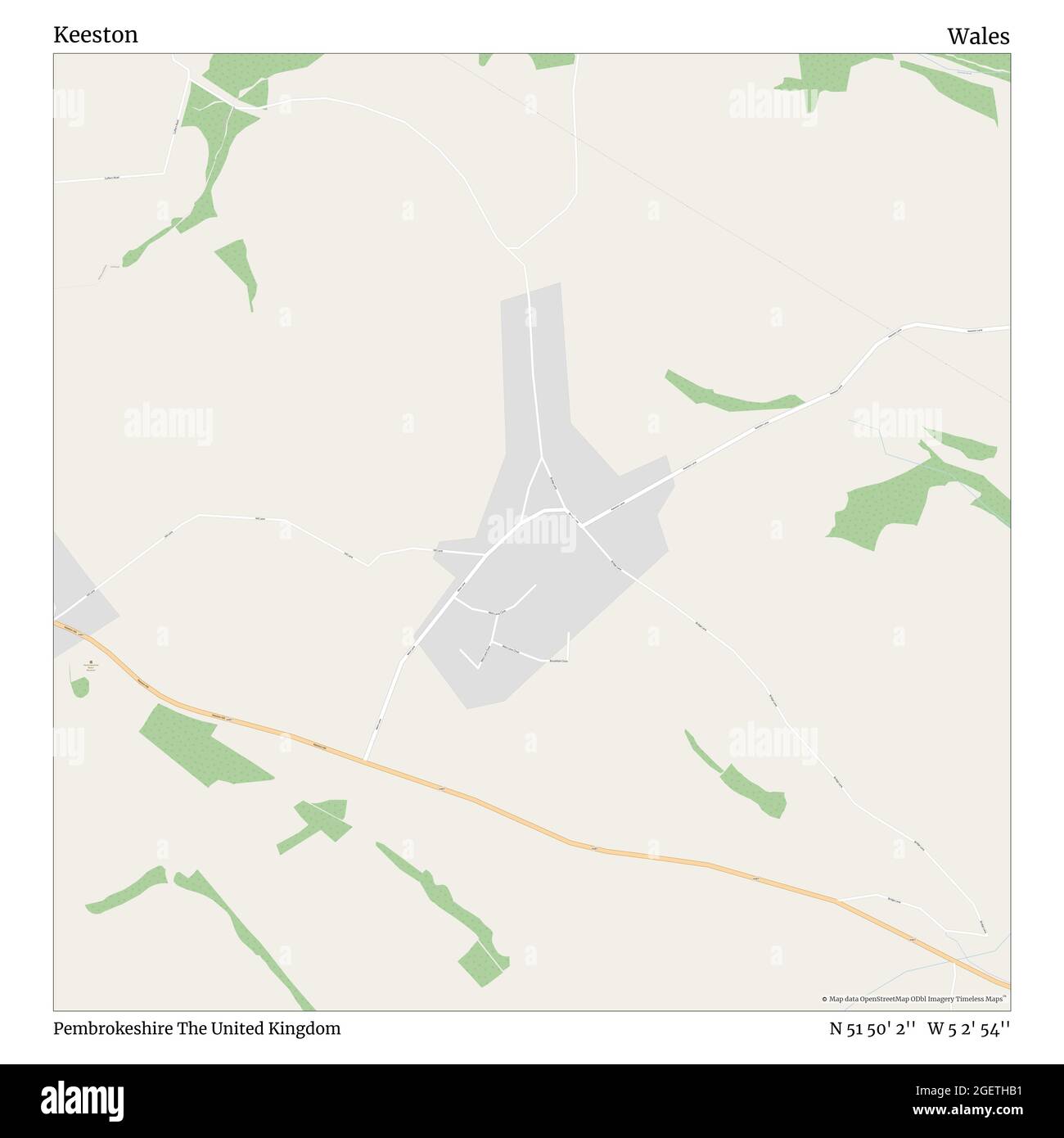 Keeston, Pembrokeshire, Vereinigtes Königreich, Wales, N 51 50' 2'', W 5 2' 54'', map, Timeless Map veröffentlicht im Jahr 2021. Reisende, Entdecker und Abenteurer wie Florence Nightingale, David Livingstone, Ernest Shackleton, Lewis and Clark und Sherlock Holmes haben sich bei der Planung von Reisen zu den entlegensten Ecken der Welt auf Karten verlassen.Timeless Maps kartiert die meisten Orte auf der Welt und zeigt die Verwirklichung großer Träume Stockfoto