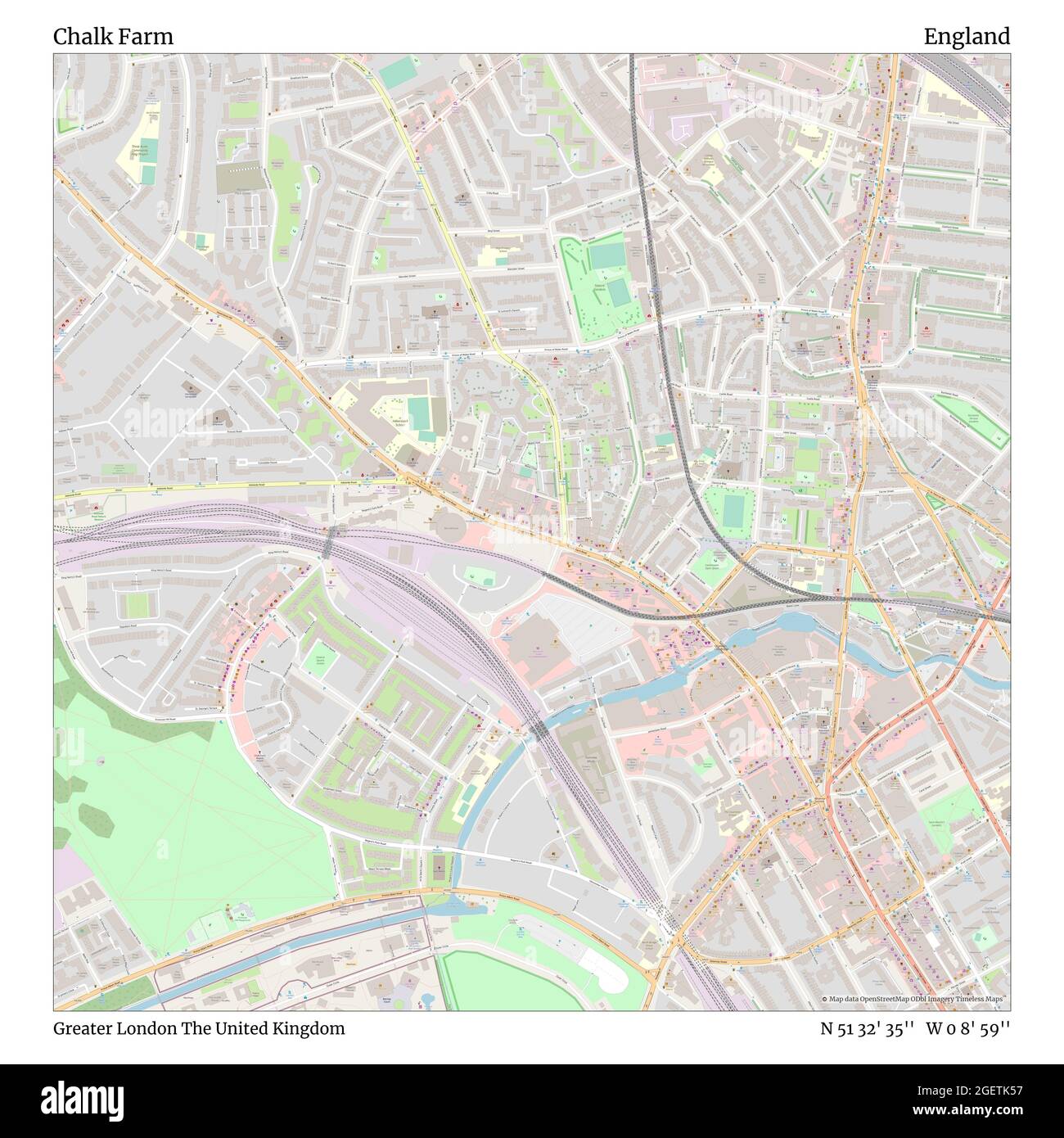 Chalk Farm, Greater London, Großbritannien, England, N 51 32' 35'', W 0 8' 59'', map, Timeless Map veröffentlicht im Jahr 2021. Reisende, Entdecker und Abenteurer wie Florence Nightingale, David Livingstone, Ernest Shackleton, Lewis and Clark und Sherlock Holmes haben sich bei der Planung von Reisen zu den entlegensten Ecken der Welt auf Karten verlassen.Timeless Maps kartiert die meisten Orte auf der Welt und zeigt die Verwirklichung großer Träume Stockfoto