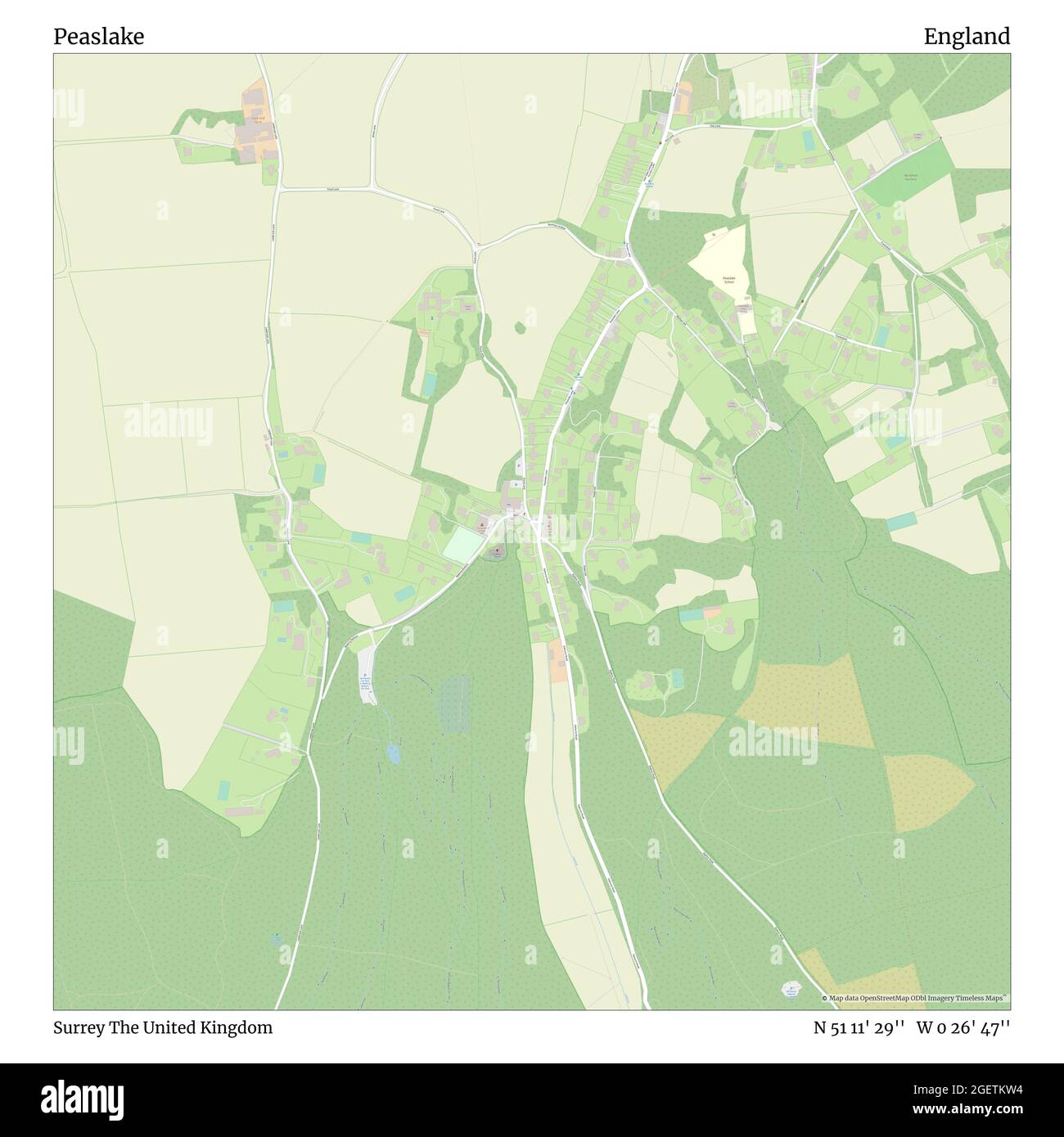 Peaslake, Surrey, Großbritannien, England, N 51 11' 29'', W 0 26' 47'', map, Timeless Map veröffentlicht im Jahr 2021. Reisende, Entdecker und Abenteurer wie Florence Nightingale, David Livingstone, Ernest Shackleton, Lewis and Clark und Sherlock Holmes haben sich bei der Planung von Reisen zu den entlegensten Ecken der Welt auf Karten verlassen.Timeless Maps kartiert die meisten Orte auf der Welt und zeigt die Verwirklichung großer Träume Stockfoto