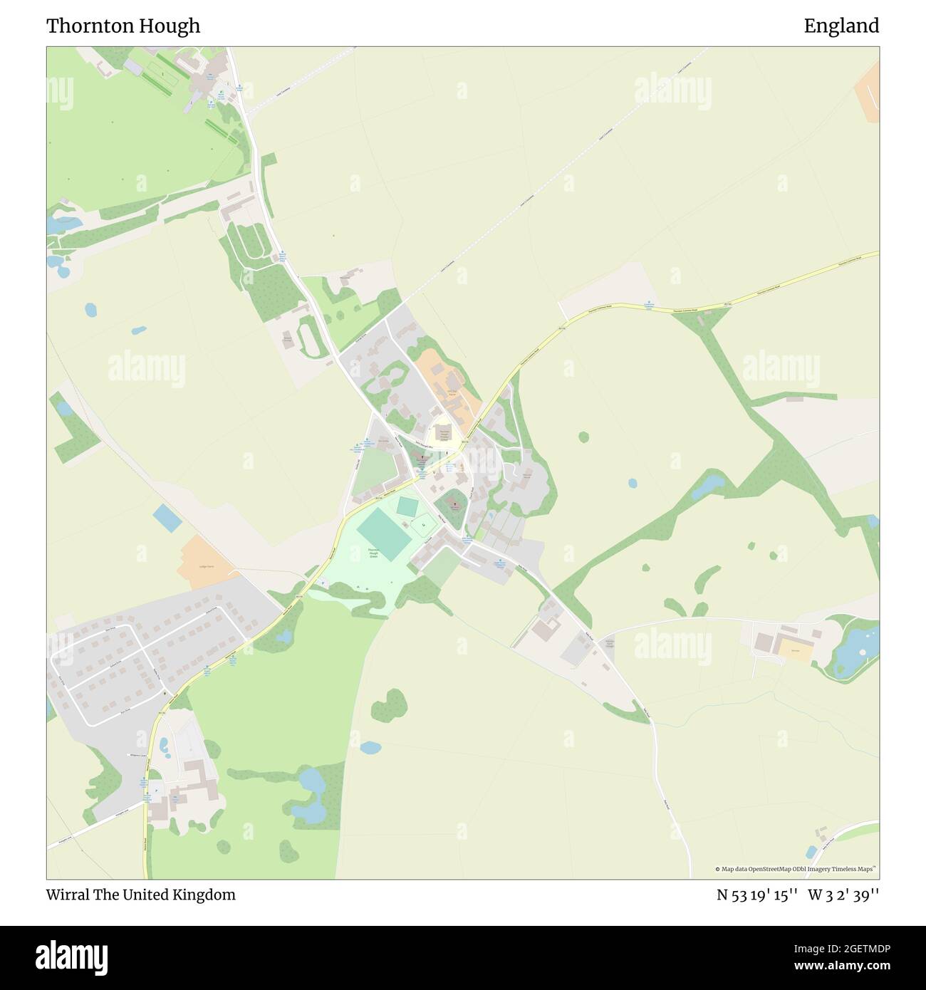 Thornton Hough, Wirral, Vereinigtes Königreich, England, N 53 19' 15'', W 3 2' 39'', map, Timeless Map veröffentlicht im Jahr 2021. Reisende, Entdecker und Abenteurer wie Florence Nightingale, David Livingstone, Ernest Shackleton, Lewis and Clark und Sherlock Holmes haben sich bei der Planung von Reisen zu den entlegensten Ecken der Welt auf Karten verlassen.Timeless Maps kartiert die meisten Orte auf der Welt und zeigt die Verwirklichung großer Träume Stockfoto