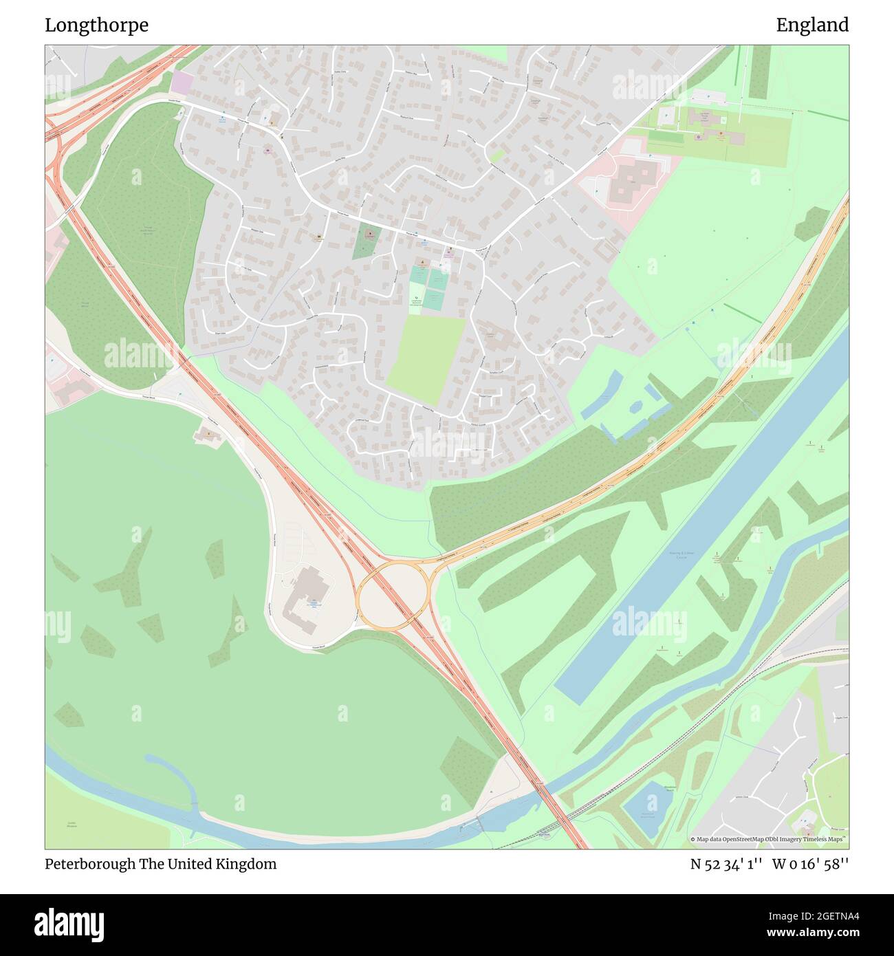 Longthorpe, Peterborough, Vereinigtes Königreich, England, N 52 34' 1'', W 0 16' 58'', map, Timeless Map veröffentlicht im Jahr 2021. Reisende, Entdecker und Abenteurer wie Florence Nightingale, David Livingstone, Ernest Shackleton, Lewis and Clark und Sherlock Holmes haben sich bei der Planung von Reisen zu den entlegensten Ecken der Welt auf Karten verlassen.Timeless Maps kartiert die meisten Orte auf der Welt und zeigt die Verwirklichung großer Träume Stockfoto