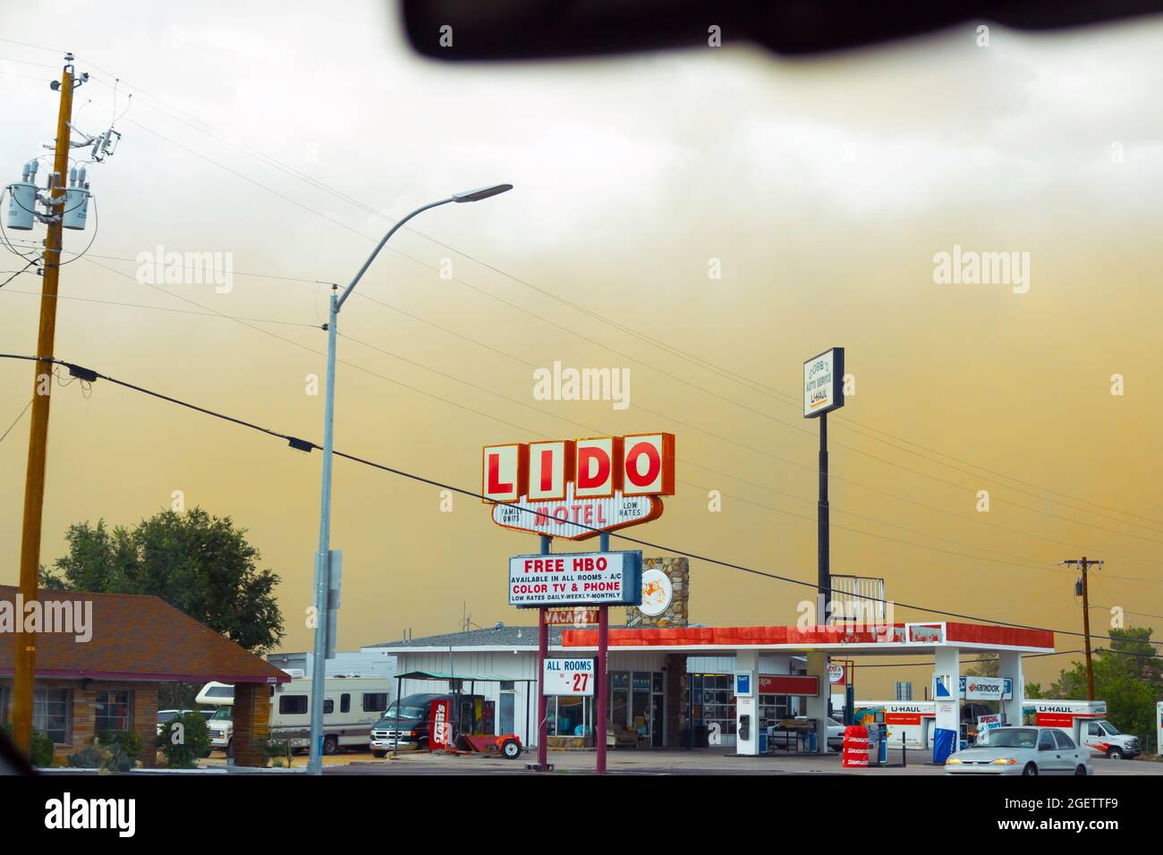 Schild für das Motel von Dust Storm oder Sandstorm Lido auf der Route 66 in Kingman arizona Stockfoto