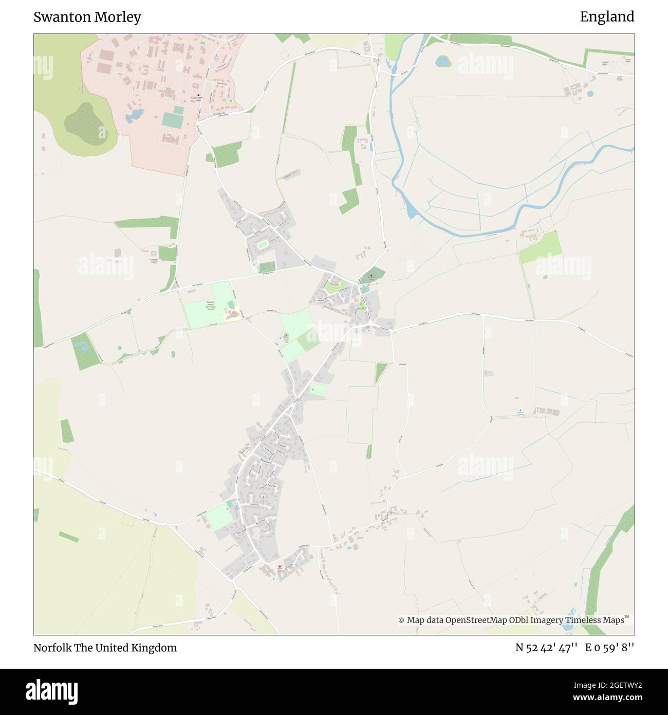 Swanton Morley, Norfolk, Vereinigtes Königreich, England, N 52 42' 47'', E 0 59' 8'', map, Timeless Map veröffentlicht im Jahr 2021. Reisende, Entdecker und Abenteurer wie Florence Nightingale, David Livingstone, Ernest Shackleton, Lewis and Clark und Sherlock Holmes haben sich bei der Planung von Reisen zu den entlegensten Ecken der Welt auf Karten verlassen.Timeless Maps kartiert die meisten Orte auf der Welt und zeigt die Verwirklichung großer Träume Stockfoto