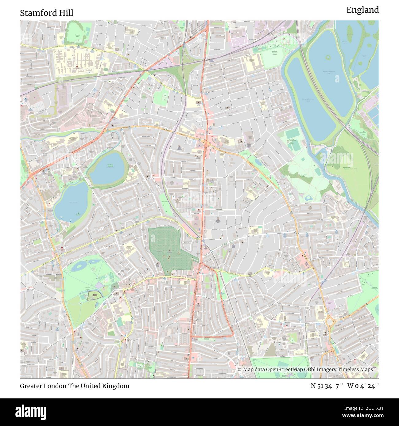 Stamford Hill, Greater London, Großbritannien, England, N 51 34' 7'', W 0 4' 24'', map, Timeless Map veröffentlicht im Jahr 2021. Reisende, Entdecker und Abenteurer wie Florence Nightingale, David Livingstone, Ernest Shackleton, Lewis and Clark und Sherlock Holmes haben sich bei der Planung von Reisen zu den entlegensten Ecken der Welt auf Karten verlassen.Timeless Maps kartiert die meisten Orte auf der Welt und zeigt die Verwirklichung großer Träume Stockfoto