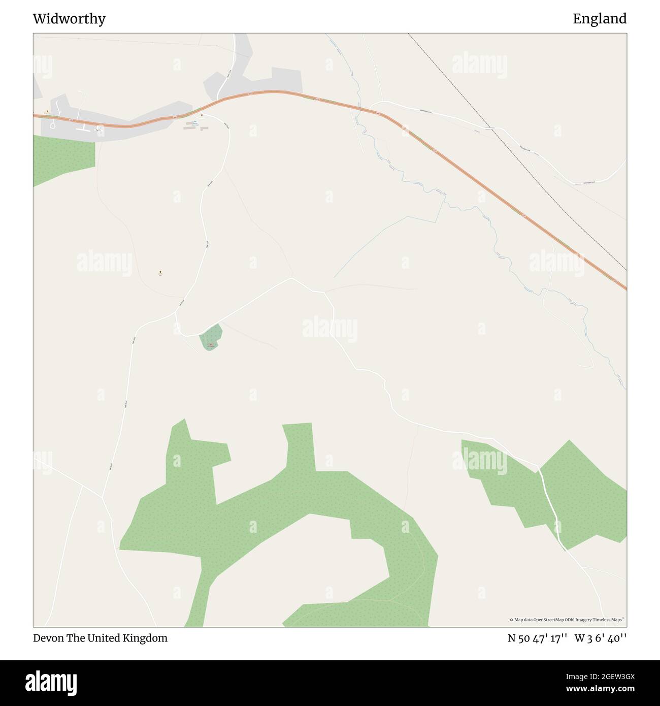 Widworthy, Devon, Großbritannien, England, N 50 47' 17'', W 3 6' 40'', map, Timeless Map veröffentlicht im Jahr 2021. Reisende, Entdecker und Abenteurer wie Florence Nightingale, David Livingstone, Ernest Shackleton, Lewis and Clark und Sherlock Holmes haben sich bei der Planung von Reisen zu den entlegensten Ecken der Welt auf Karten verlassen.Timeless Maps kartiert die meisten Orte auf der Welt und zeigt die Verwirklichung großer Träume Stockfoto