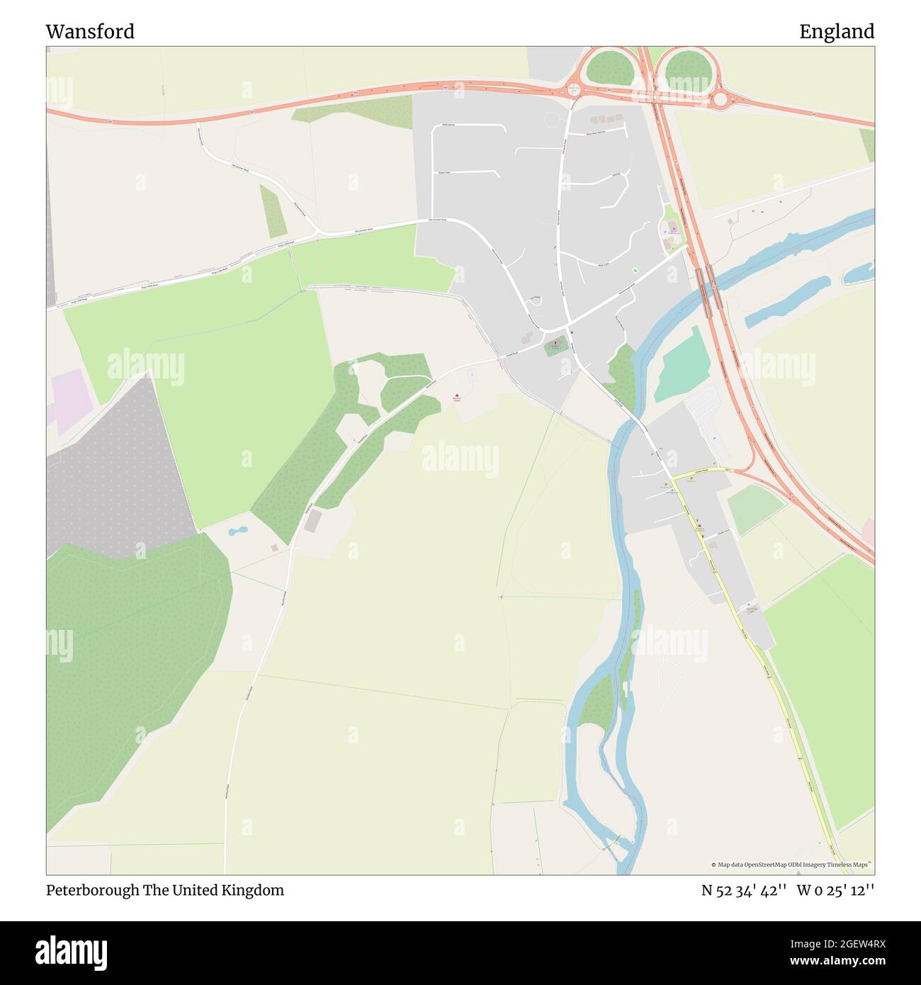 Wansford, Peterborough, Großbritannien, England, N 52 34' 42'', W 0 25' 12'', map, Timeless Map veröffentlicht im Jahr 2021. Reisende, Entdecker und Abenteurer wie Florence Nightingale, David Livingstone, Ernest Shackleton, Lewis and Clark und Sherlock Holmes haben sich bei der Planung von Reisen zu den entlegensten Ecken der Welt auf Karten verlassen.Timeless Maps kartiert die meisten Orte auf der Welt und zeigt die Verwirklichung großer Träume Stockfoto