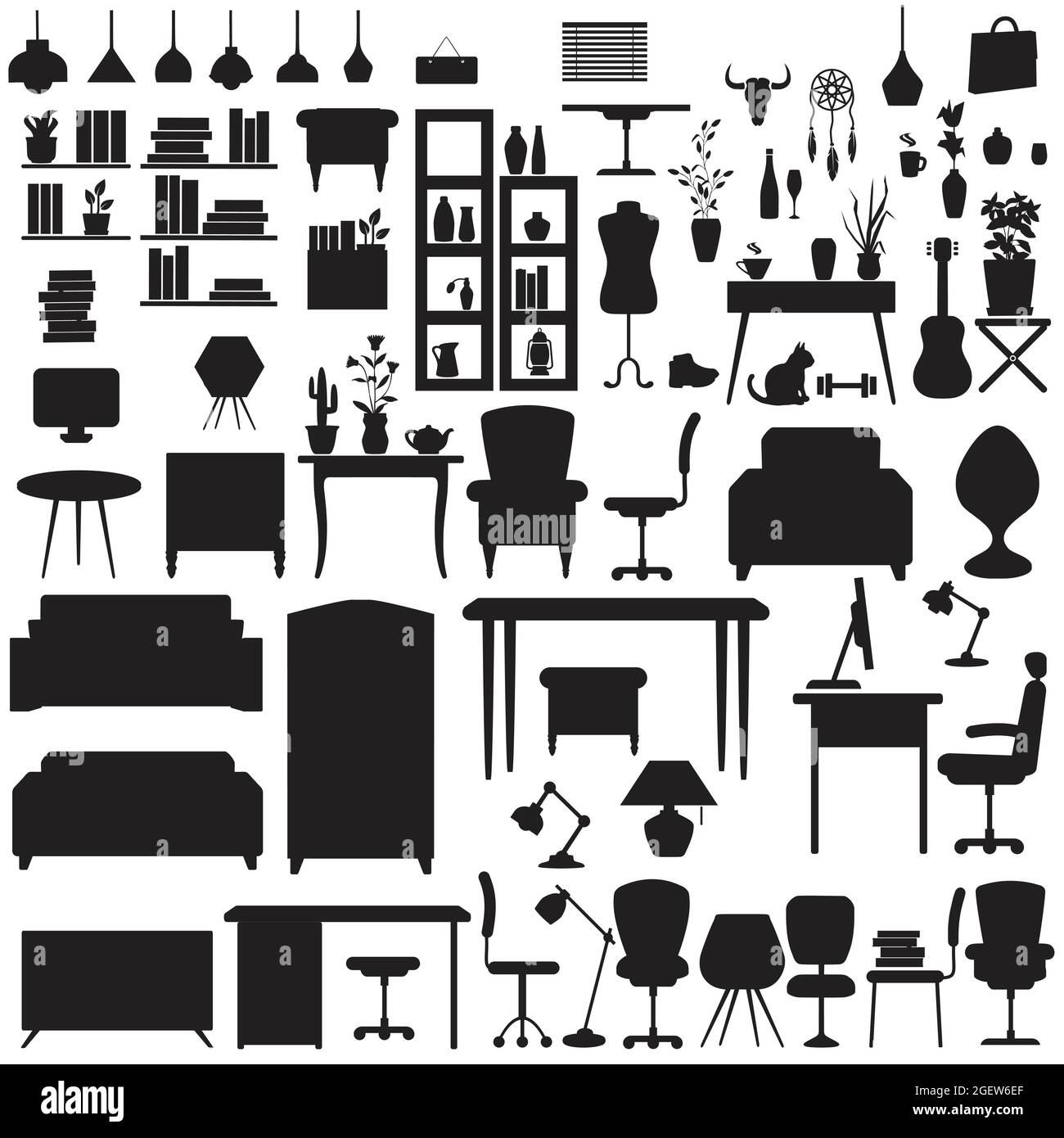 Möbel Vektor Illustration Set, Wohnung oder Büro Interieur Stock Vektor