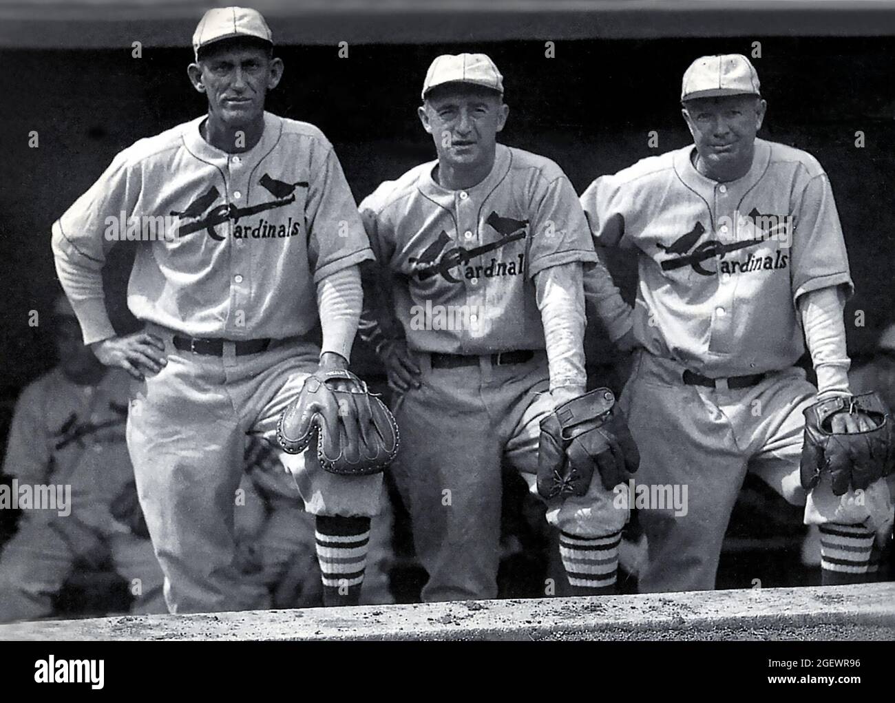 Manager und Trainer des Gas House Gang der St. Louis Cardinals, einschließlich Hall of Famer Frankie frisch (Mitte) in den frühen 1930er Jahren. Stockfoto