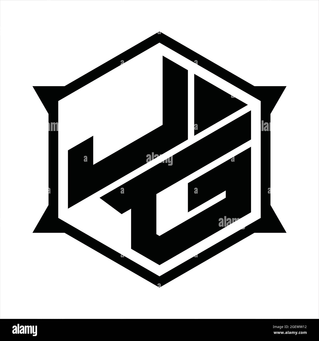 JG Logo-Monogramm mit Sechseck und scharfer Formvorlage Stock Vektor