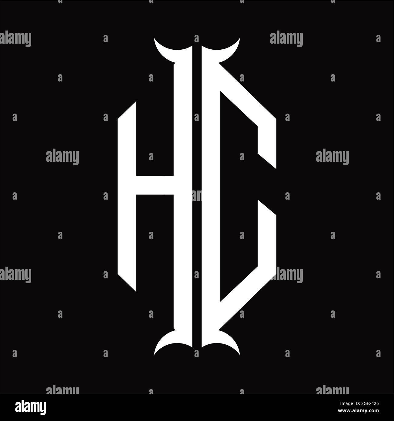 HC Logo-Monogramm mit Rautenform auf schwarzer Designvorlage Stock Vektor