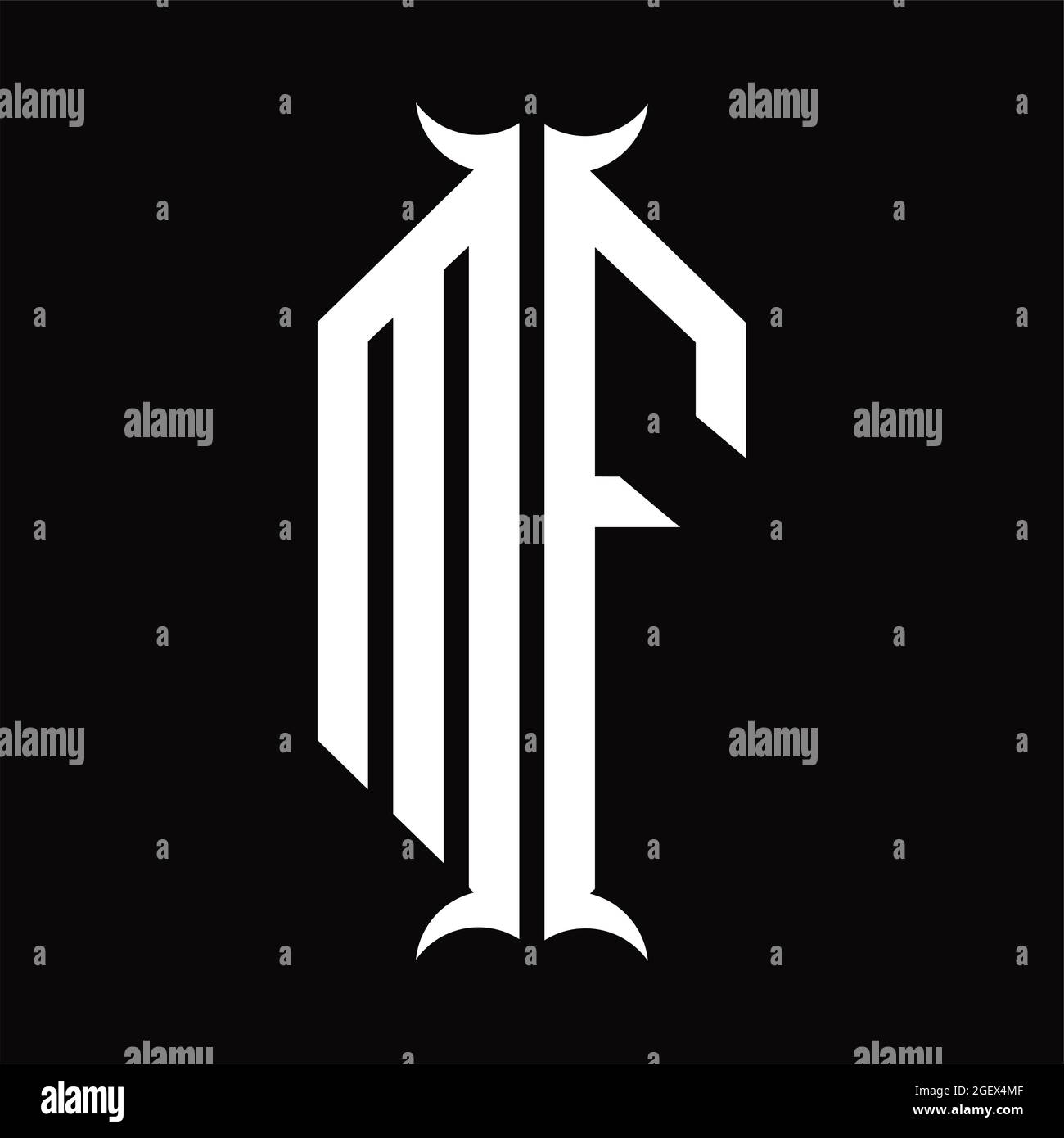 MF Logo Monogramm mit Horn Form Design-Vorlage Stock Vektor