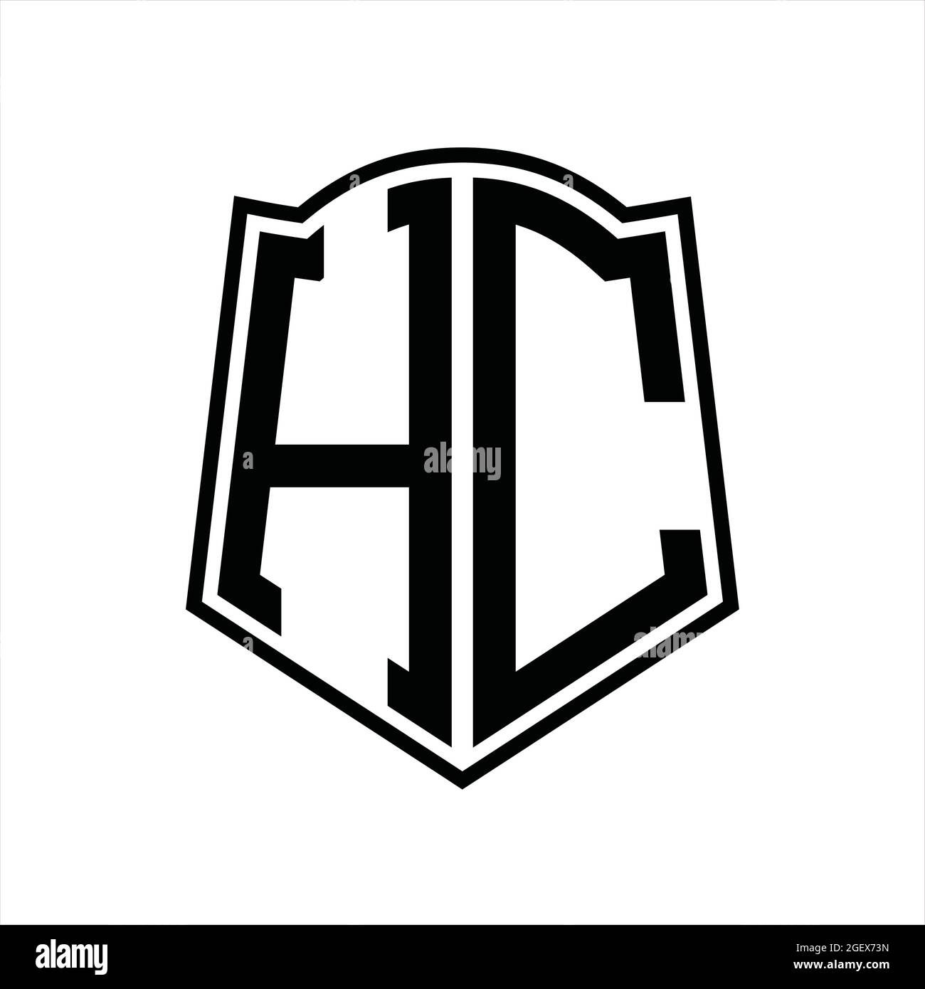 HC Logo Monogramm mit Schild Form isoliert schwarzen Hintergrund Design-Vorlage Stock Vektor