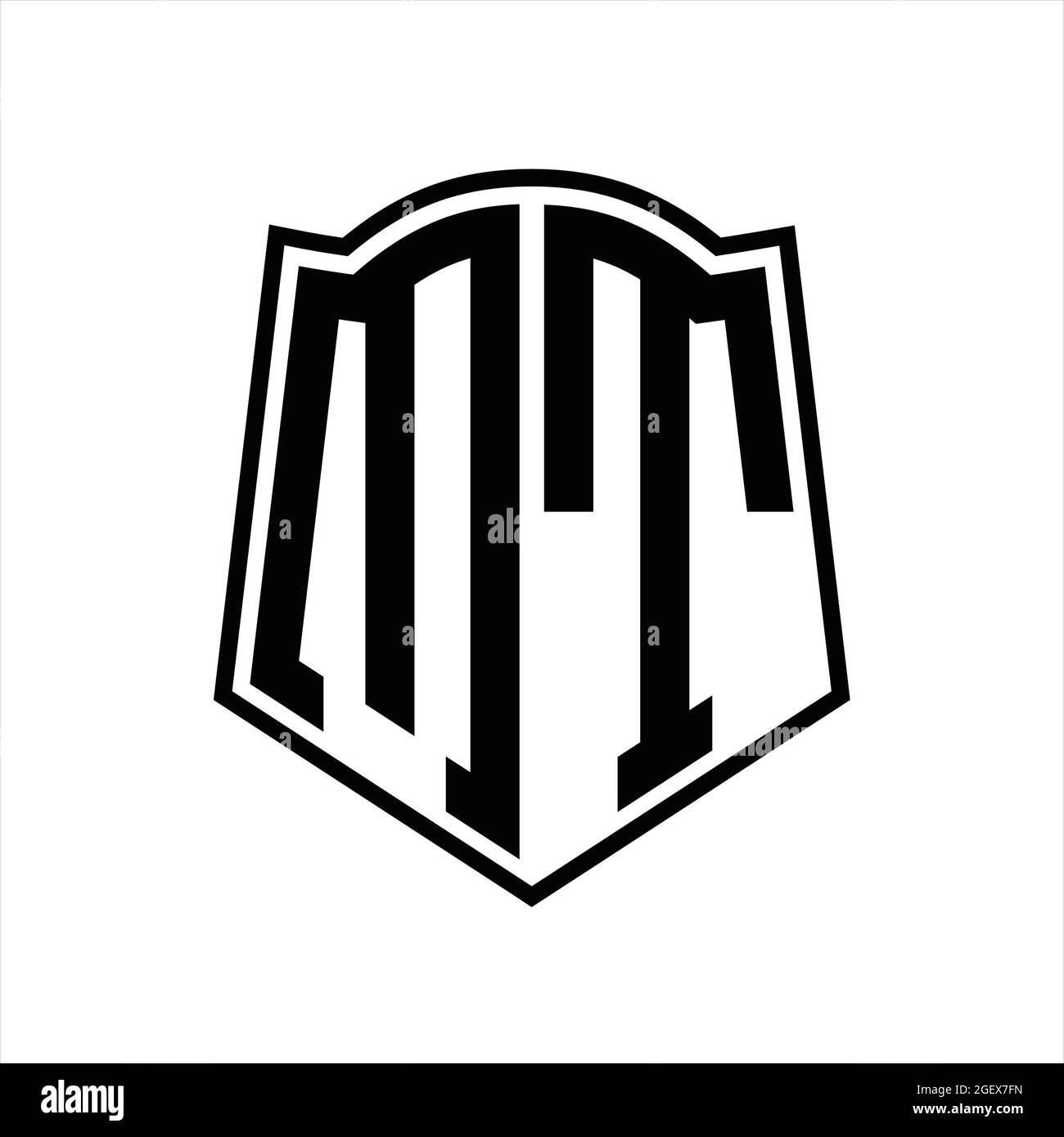 MT Logo Monogramm mit Schild Form isoliert schwarzen Hintergrund Design ...
