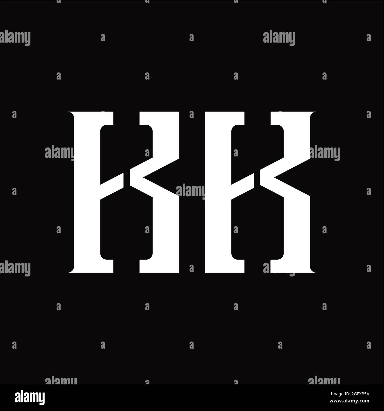 KK Logo-Monogramm mit mittlerer Scheibe auf schwarzer Designvorlage Stock Vektor