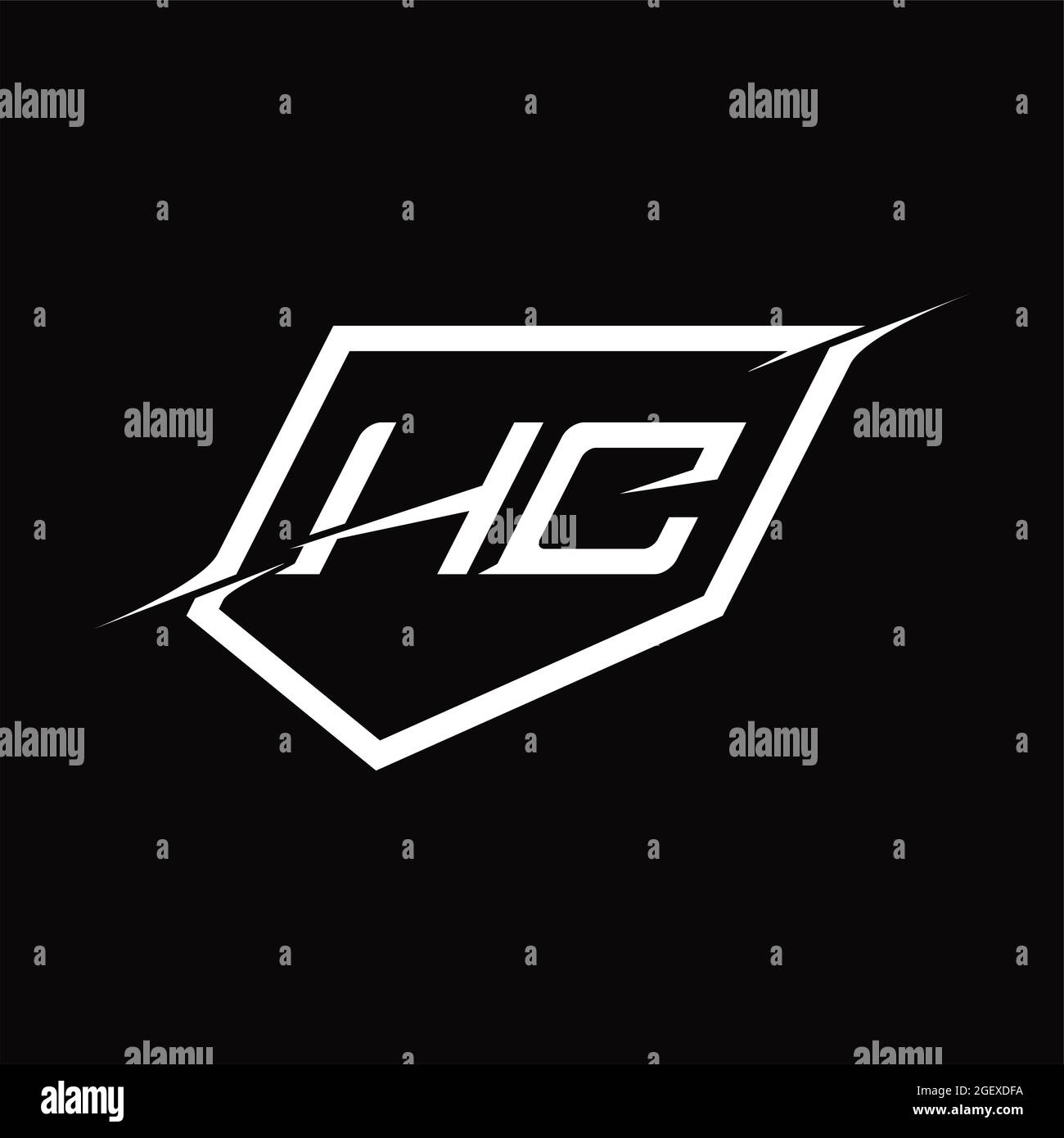 HC-Logo-Monogramm-Buchstabe mit Schild und schwärzem Design im Slice-Stil Stock Vektor