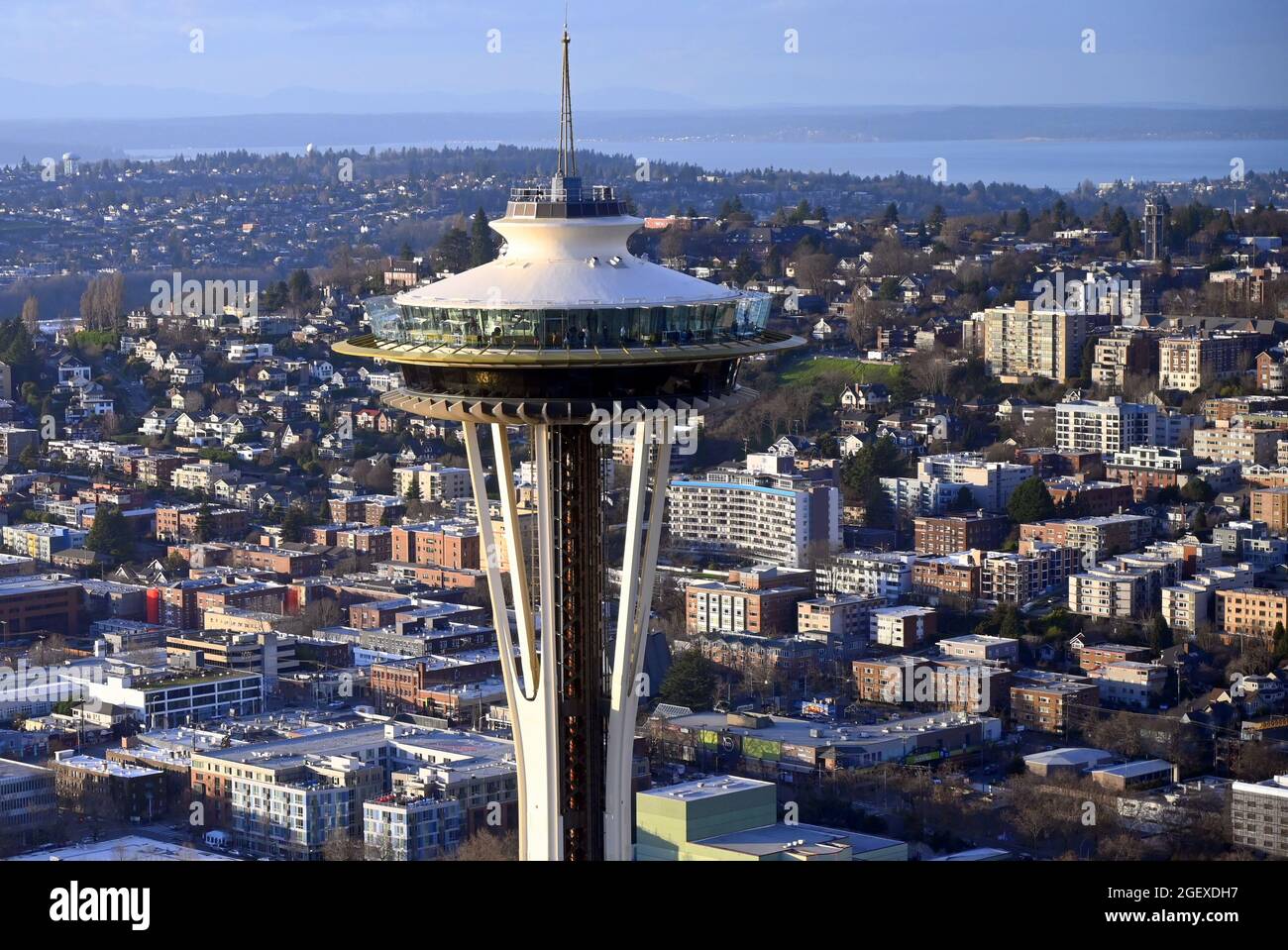 Die Seattle Space Needle Luftaufnahme Stockfoto