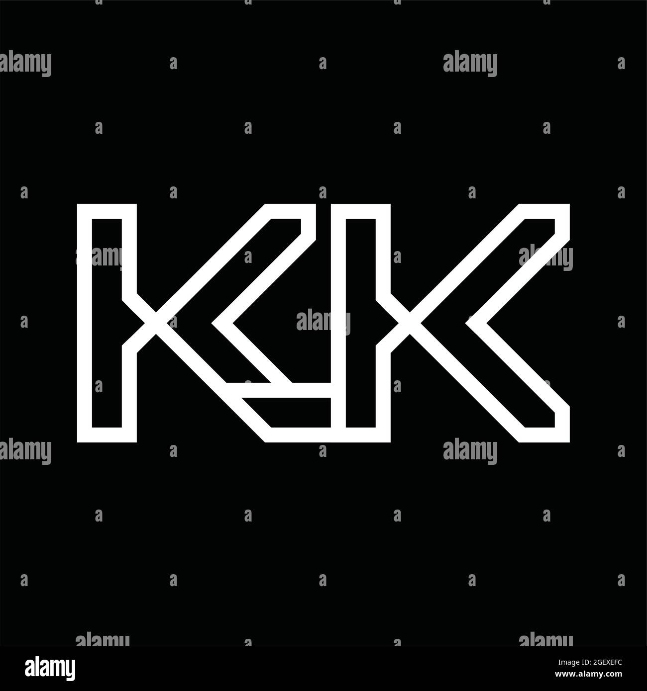 KK Logo-Monogramm mit linienartigen negativen Leerzeichen auf schwarzem Grund Stock Vektor