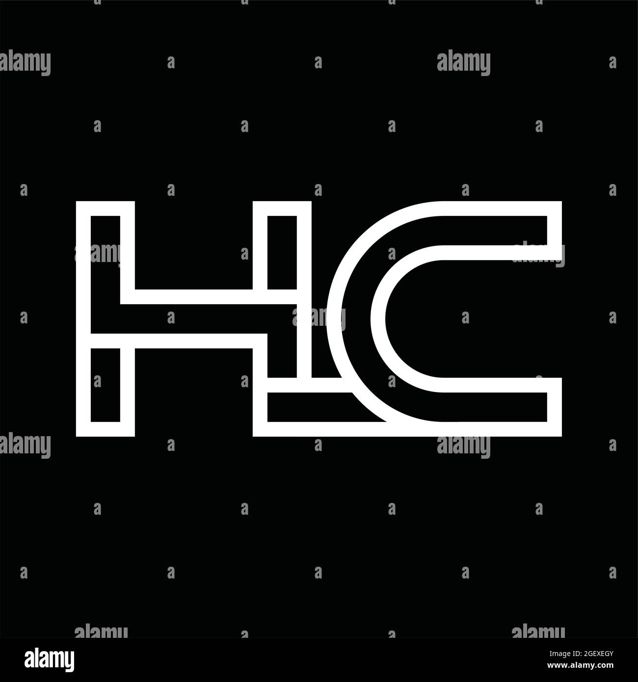 HC Logo-Monogramm mit linienartigen negativen Leerzeichen auf schwarzem Grund Stock Vektor