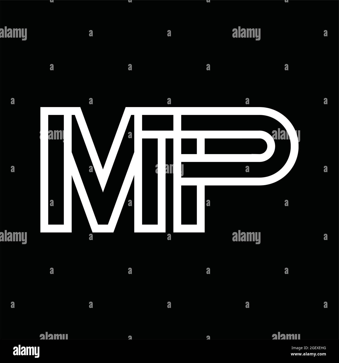 MP-Logo-Monogramm mit negativem Zeilenbereich auf schwarzem Grund Stock Vektor
