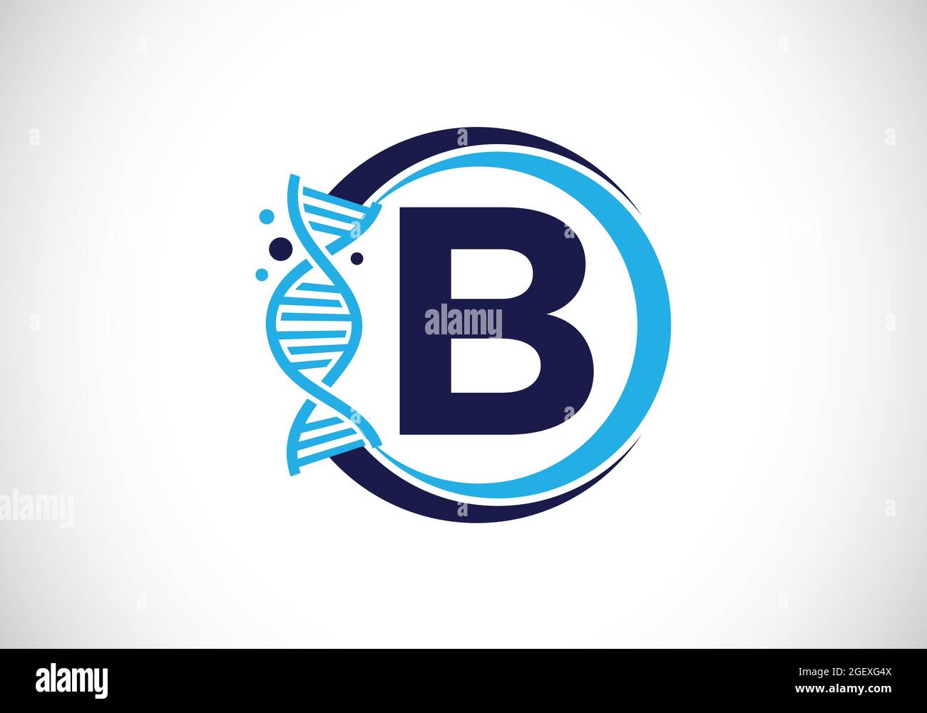 Anfängliches B-Monogramm-Alphabet in einem Kreis mit DNA. Genetics Logo Design Konzept. Schrift-Emblem. Logo für Medizin, Wissenschaft, Labor, Wirtschaft Stock Vektor