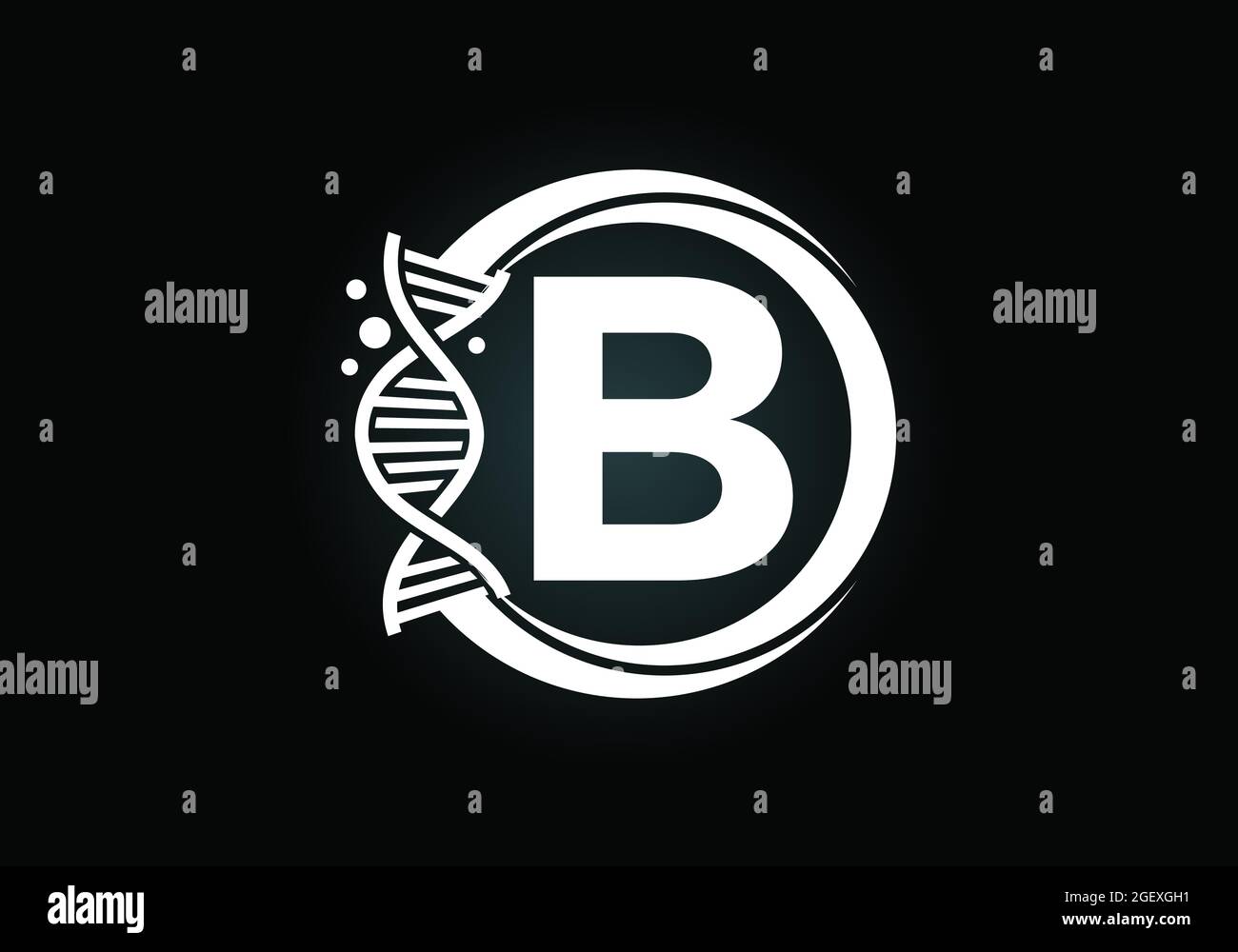Anfängliches B-Monogramm-Alphabet in einem Kreis mit DNA. Genetics Logo Design Konzept. Schrift-Emblem. Logo für Medizin, Wissenschaft, Labor, Wirtschaft Stock Vektor