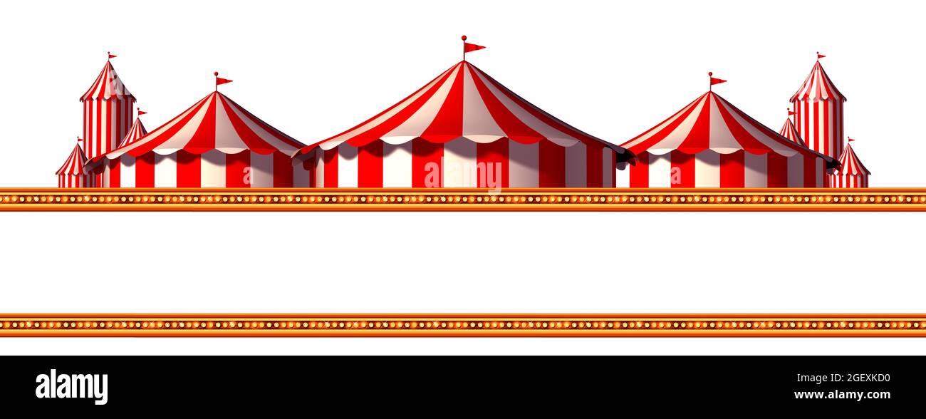 Zirkus Werbung Hintergrund und leeren Raum Bühne Zelt Design-Element als eine Gruppe von großen Top-Karnevalszelte als lustige Unterhaltung. Stockfoto