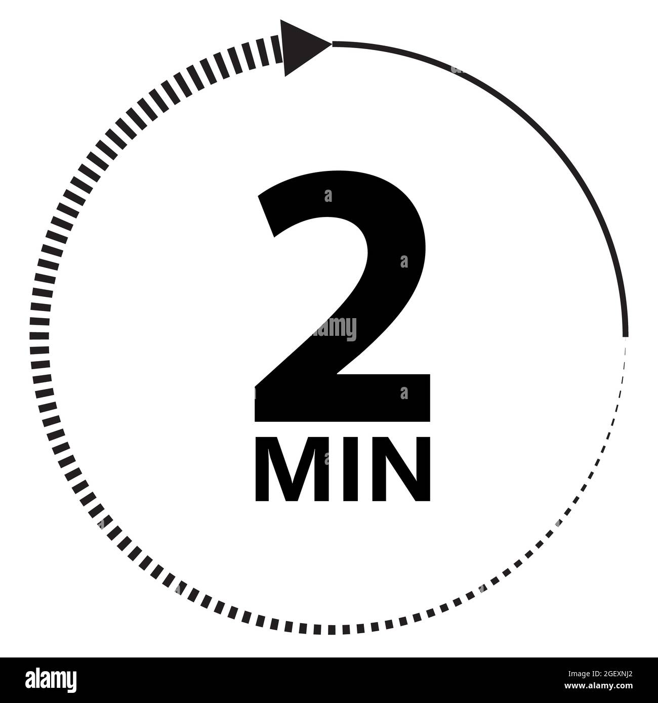 Symbol für zwei Minuten auf weißem Hintergrund. 2-Minuten-Timer-Zeichen.  2min Zeitkreissymbol. Flacher Stil Stockfotografie - Alamy