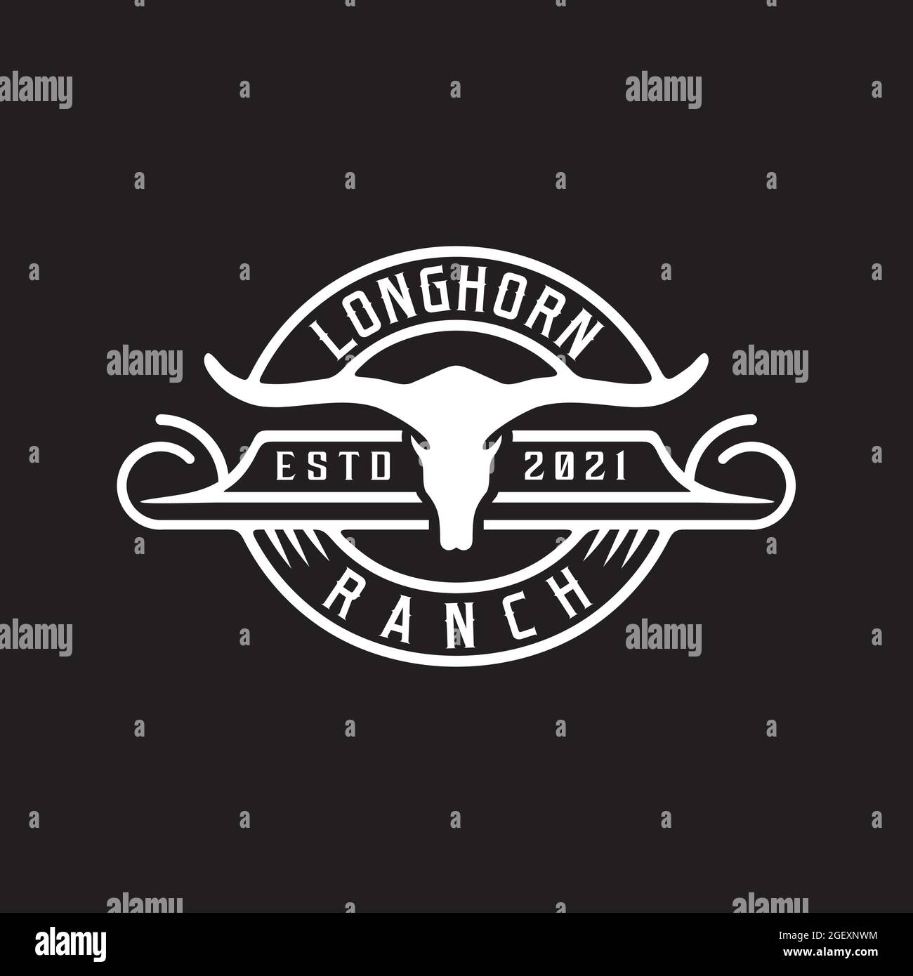 Emblem Umriss klassischen Longhorn Ranch Vektor-Logo-Design Stock Vektor