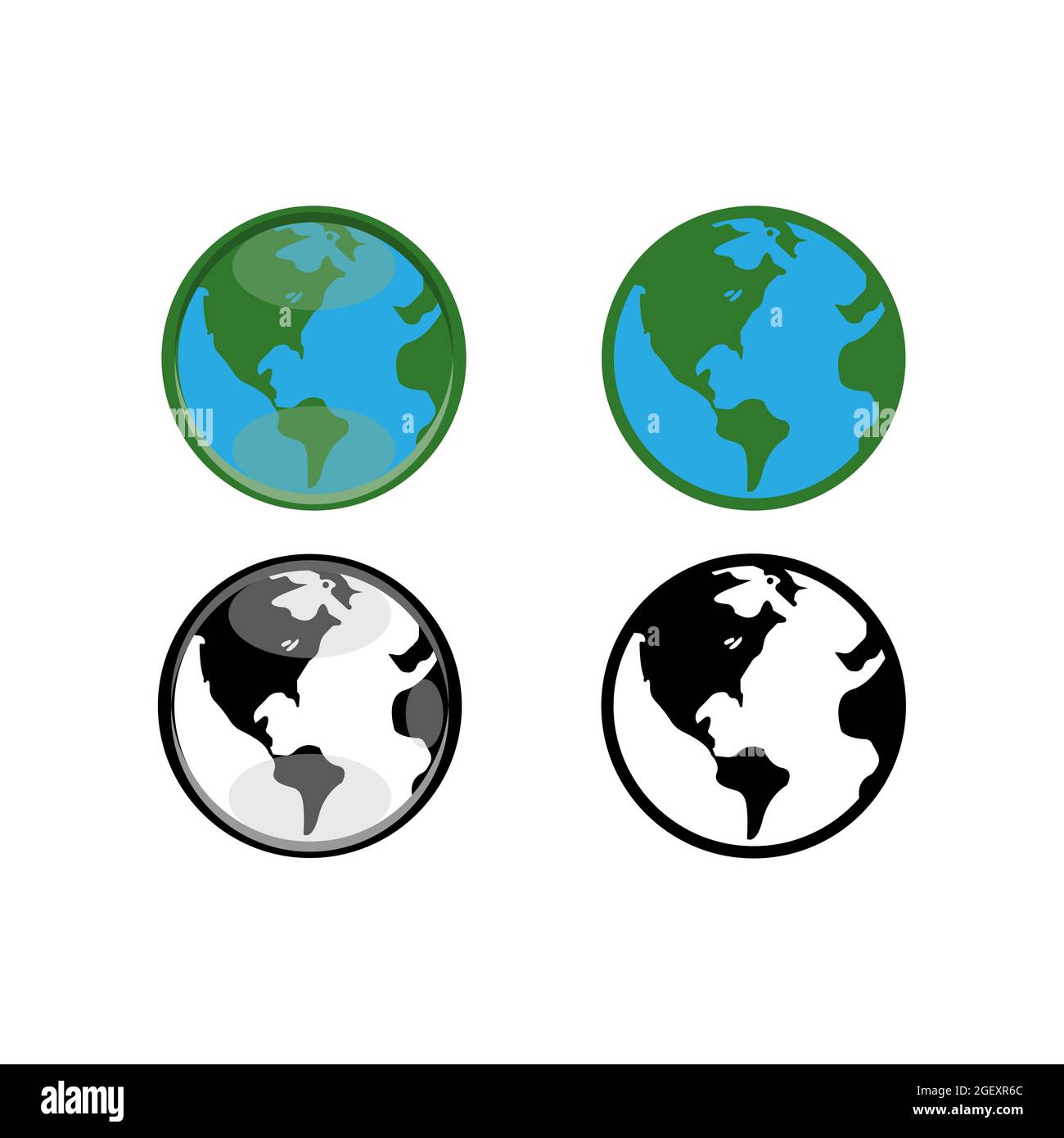 2d-Design-Vektor-Illustration des Planeten Erde in grün blau und schwarz-weiß-Farbe. Ideal für Symbole und Logos, planetarische Wissen, Natur, im Freien Stockfoto