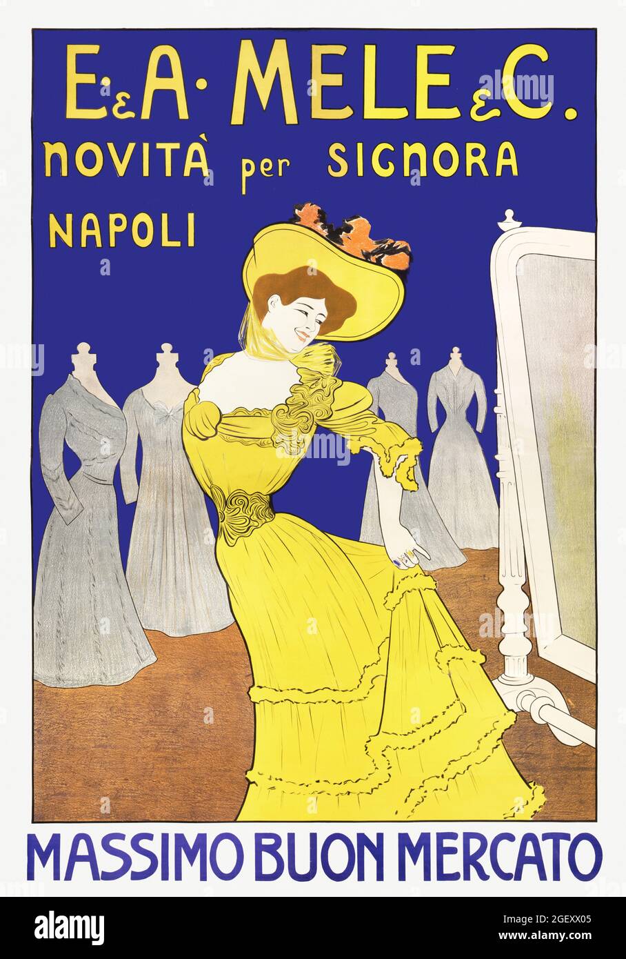 E. & A. Mele & C., novita per signorà Napoli: Massimo Buono mercato / L. Cappiello (1902) Druck in hoher Auflösung. Belle-époque-Poster. Stockfoto
