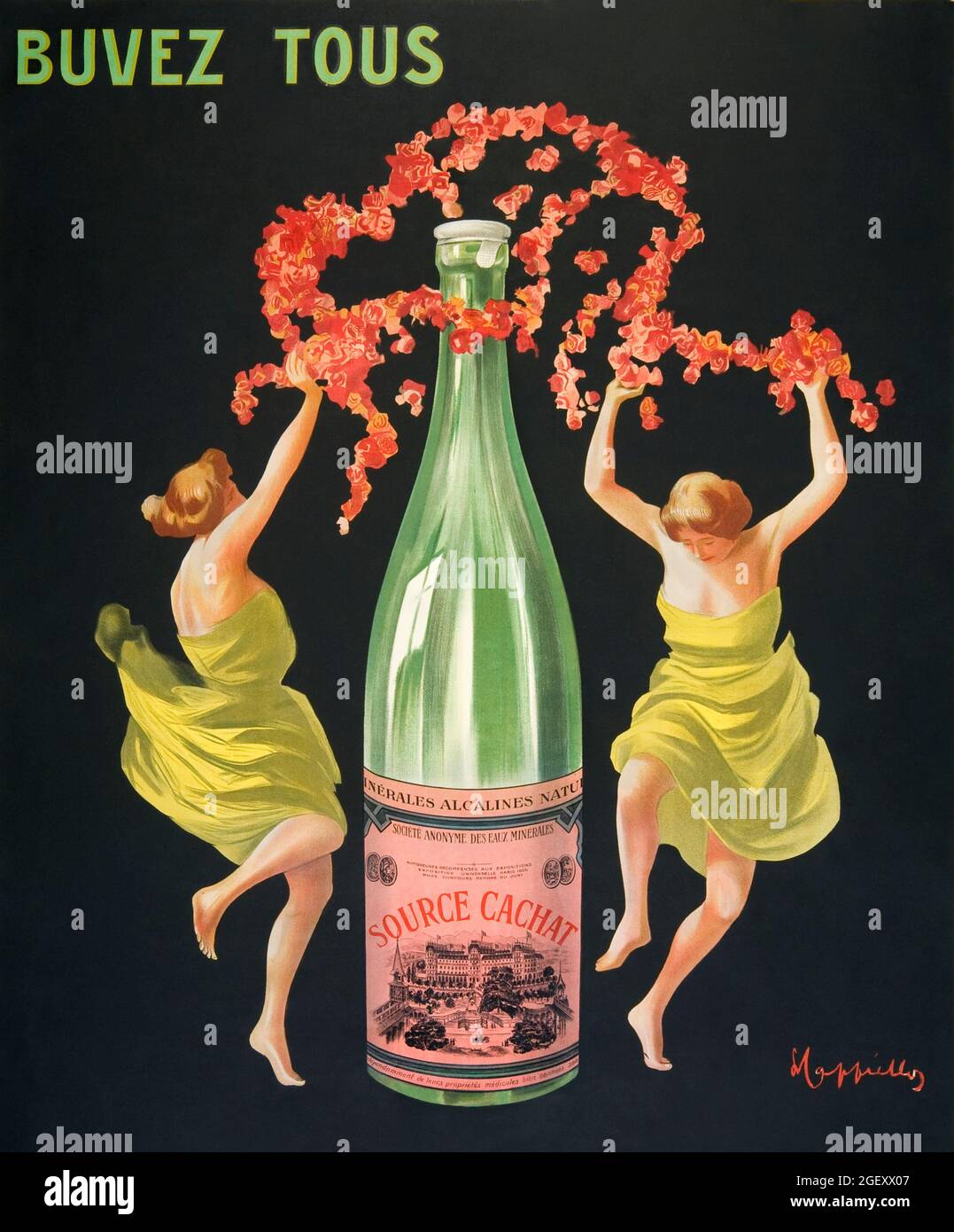 Trinken Sie alle Evian-Cachat (ca. 1912) Druck in hoher Auflösung von Leonetto Cappiello. Jugendstil. „Buvez Tous“ Stockfoto