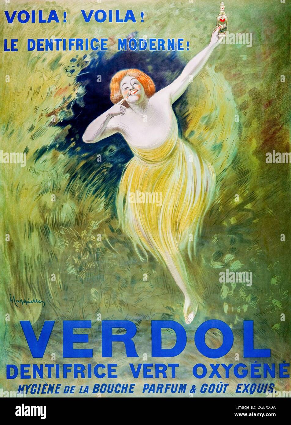 Verdol, sauerstoffhaltige grüne Zahnpasta (1911) Druck in hoher Auflösung von Leonetto Cappiello. Jugendstil. Stockfoto