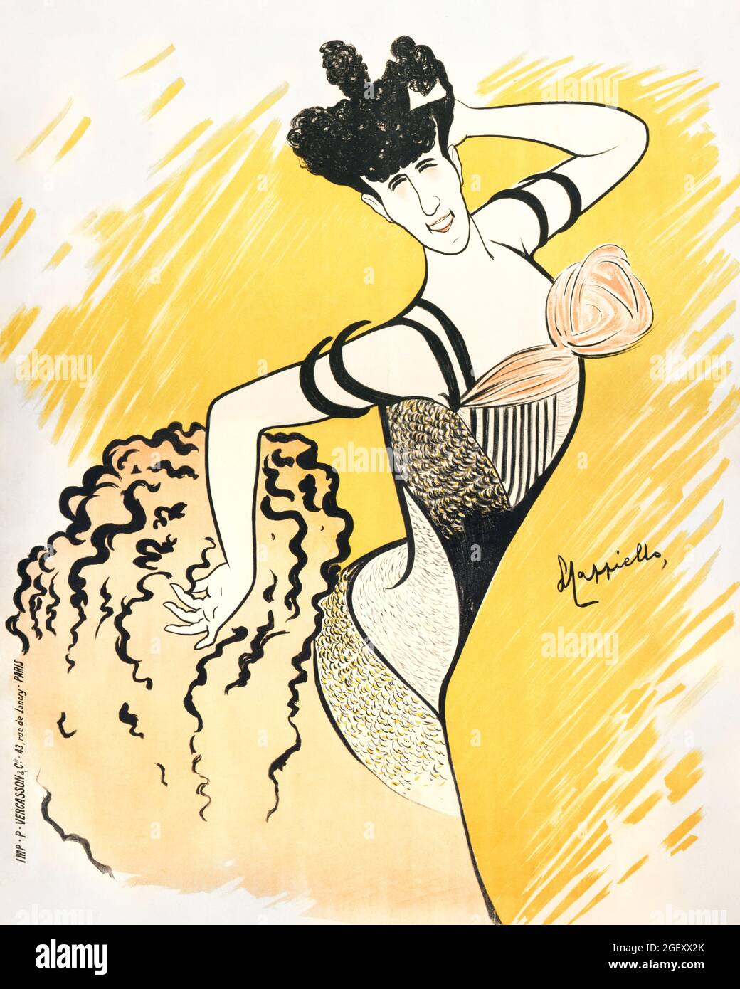 Louise Balthy bei The Folies-Bergères (1902) Druck in hoher Auflösung von Leonetto Cappiello. Jugendstil. Stockfoto