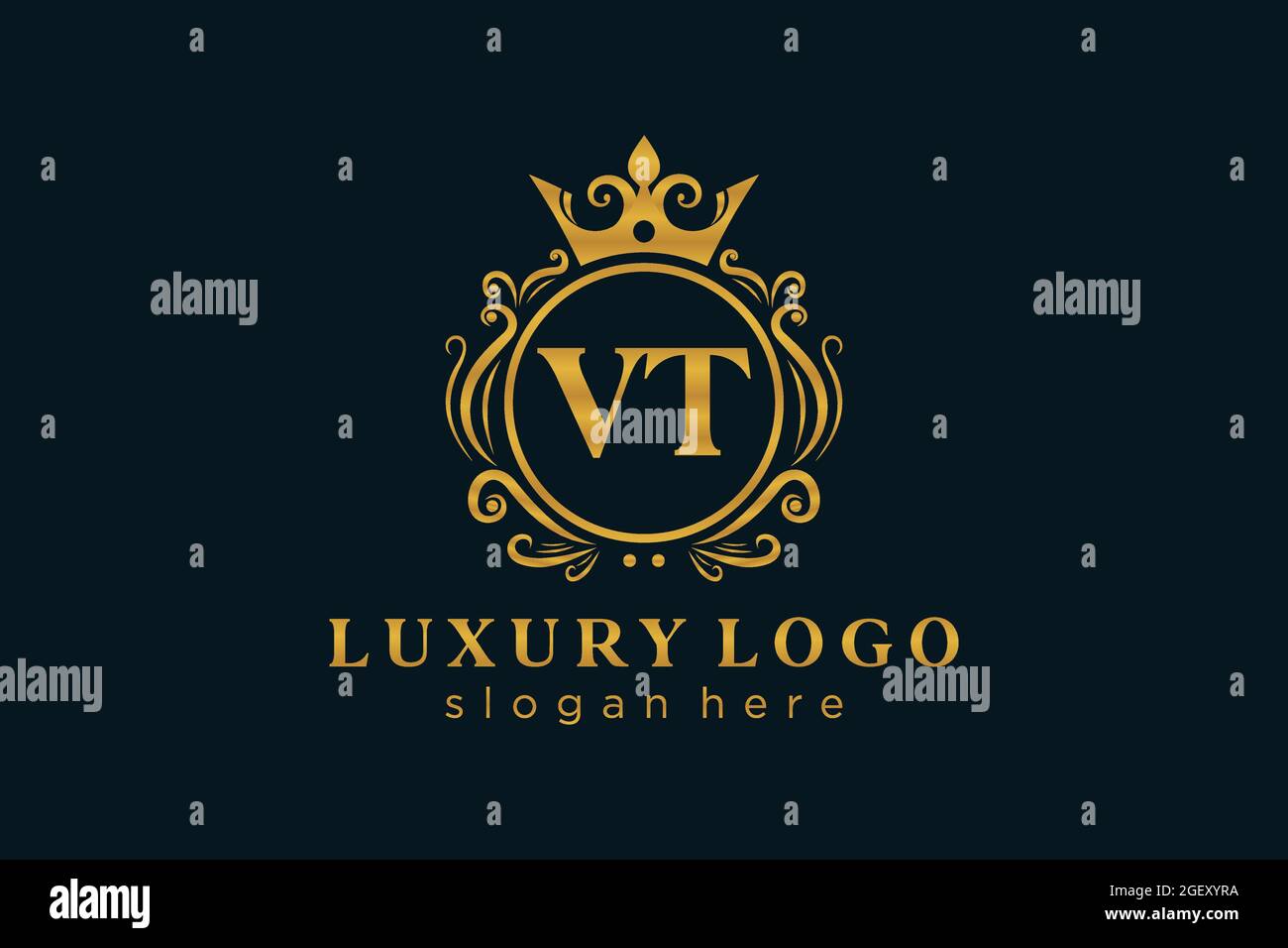 VT Buchstabe Royal Luxury Logo Vorlage in Vektorgrafik für Restaurant, Royalty, Boutique, Cafe, Hotel, Heraldisch, Schmuck, Mode und andere Vektor illustrr Stock Vektor