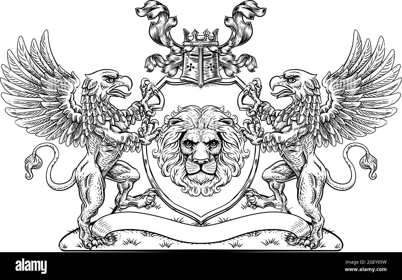 Wappen Griffin Wappen der Familie Lion Schild Siegel Stock Vektor