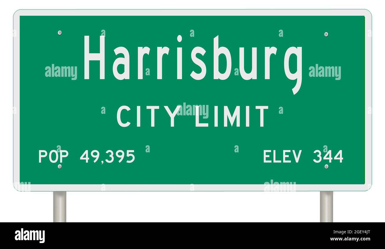 Rendering eines grünen Pennsylvania Highway Schild mit Stadt-Informationen Stockfoto