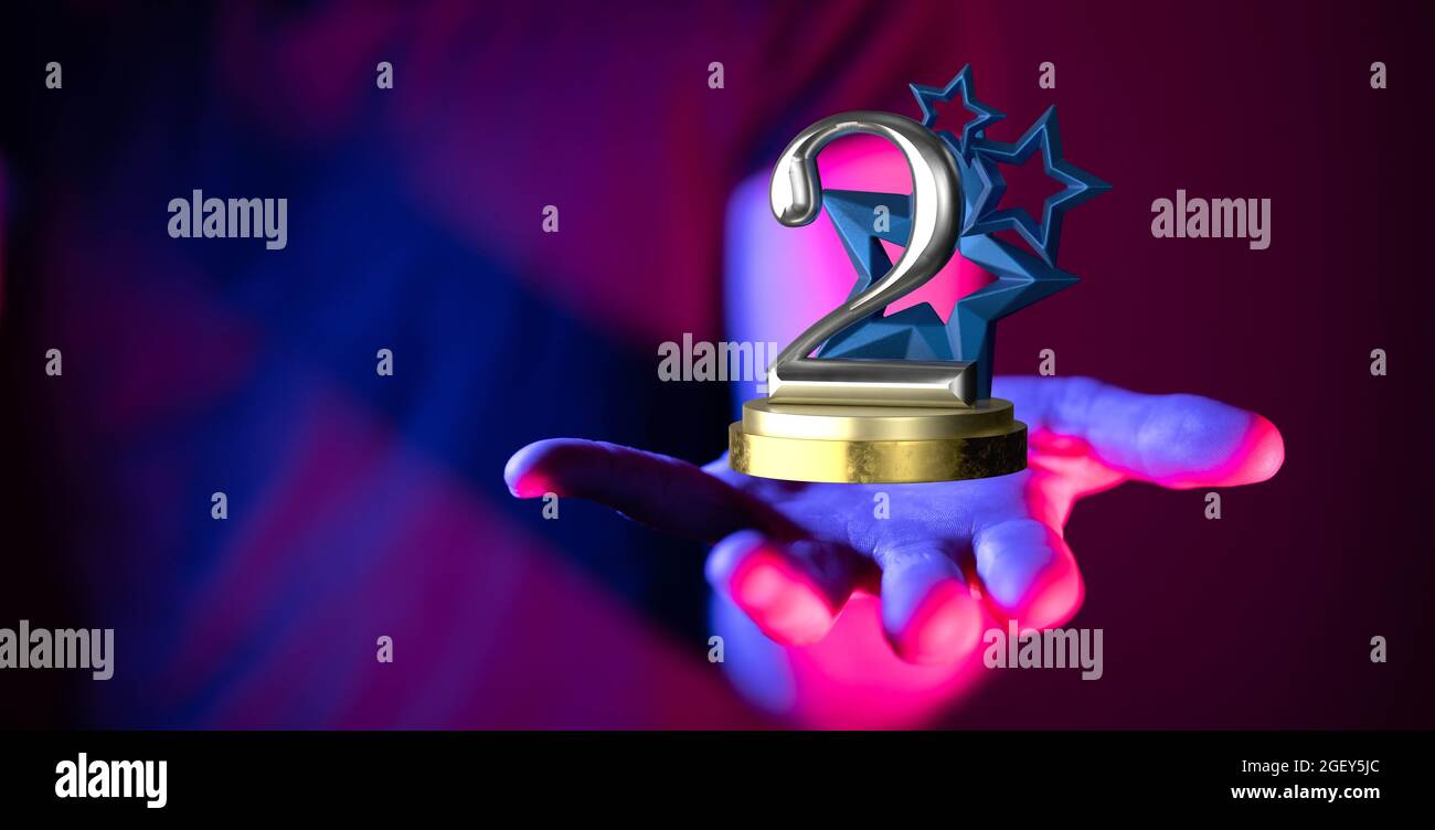 Ein Mann mit einer Dekoration zum zweiten Geburtstag mit Sternen in 3D Stockfoto