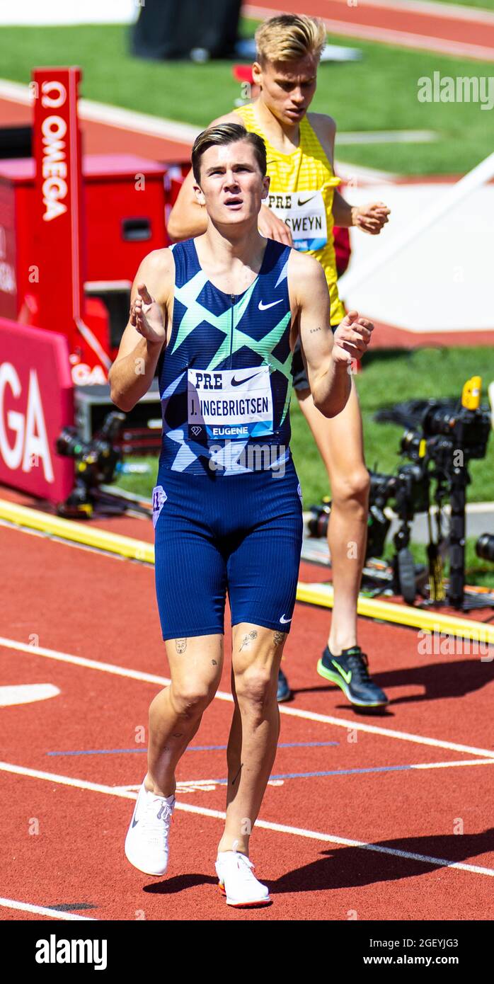 21. August 2021 Eugene ODER USA: Jakob Ingebrigtsen gewinnt die bowerman Mile während des Nike Prefontaine Classic bei Hayward Field Eugene oder Thurman James/CSM Stockfoto