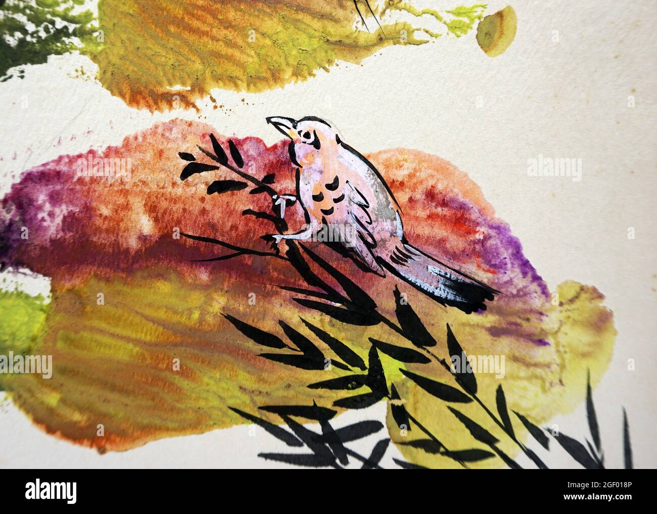 Foto von Art Aquarellmalerei Tiervogel im Wald Stockfoto