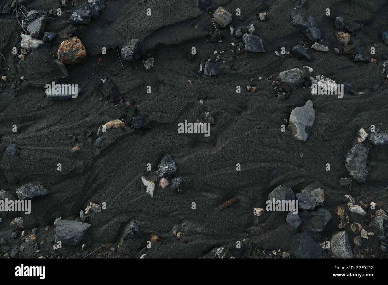 Feine schwarze Erde Textur mit verschiedenen Formen und Elementen Stockfoto