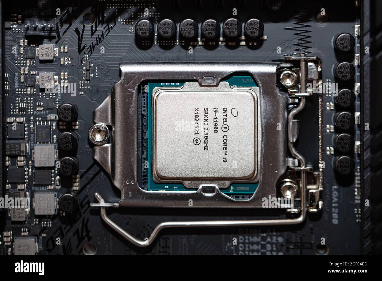 Kalifornien, USA – 21. August 2021: Nahaufnahme des Intel Core i9-11900 Prozessors Stockfoto